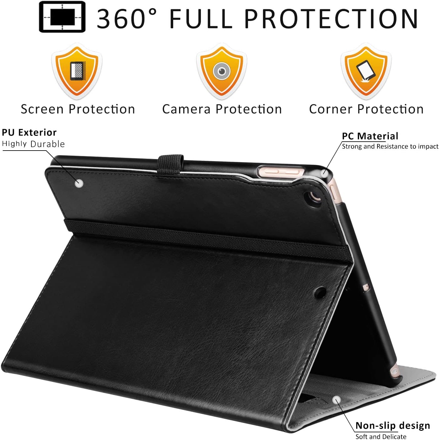 ZtotopCases for New iPad 9th/8th/7th Generation Case, Premium PU Leather Folding Stand Cover for iPad 10.2" 2021/2020/2019, Black