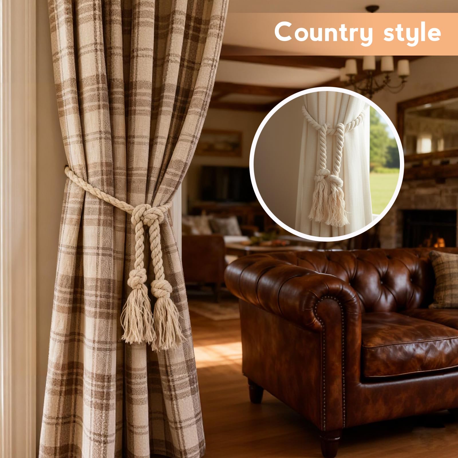 VINATO 4 Pezzi Ferma Tenda, Fermatende Corda in Cotone da 100CM, Corda Intrecciato a mano Stile Bohémien, Decorazione di Tende per Camere da Letto Soggiorni Uffici