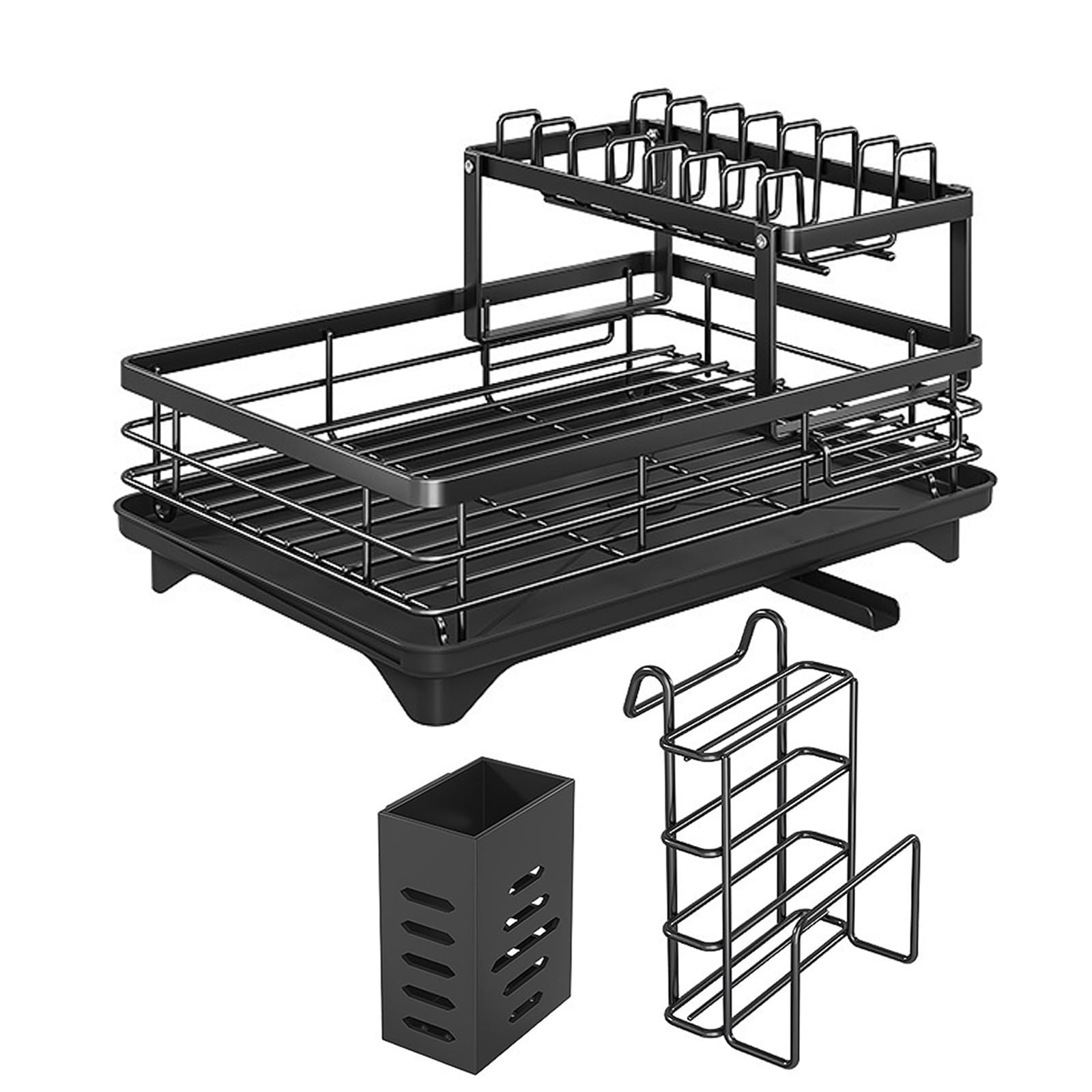 LUCKGONI Large Capacity 2-Tiered Drainer With Removable Drying Tray And Holder For Kitchen Counter Space Saving