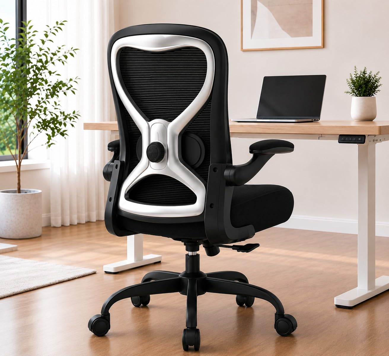 CASASIO Ergonomic Home Office Chair, 4-Way Lumbar, Thick Cushion, 330LBS | Adjustable Lumbar (up/down/in/out), Rocking Mesh Back, Flip-up Arms, Easy Assembly, Ideal for home offices & small workspaces