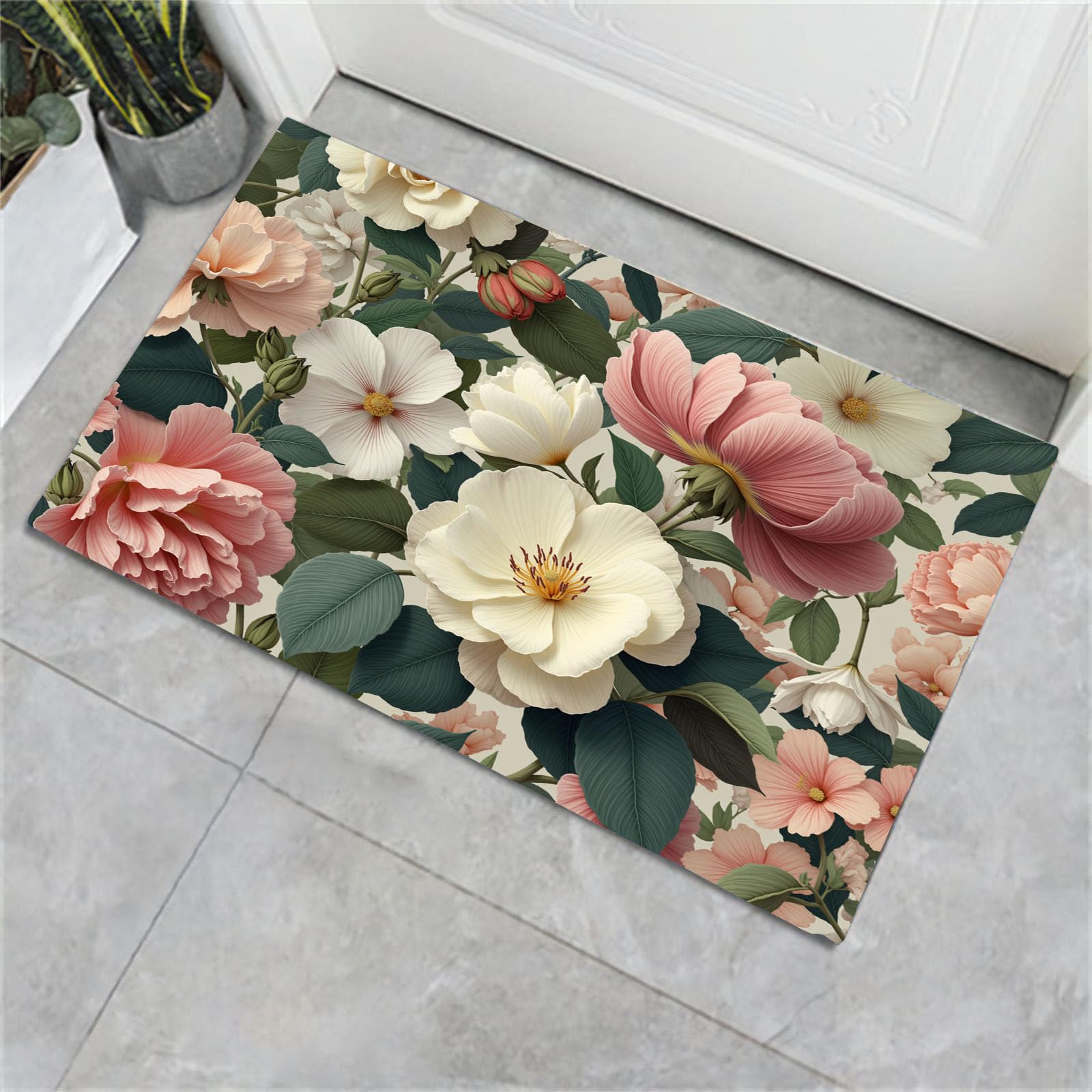 Paillasson d'entrée fleurs et tapis déco pour salon, chambre et cuisine