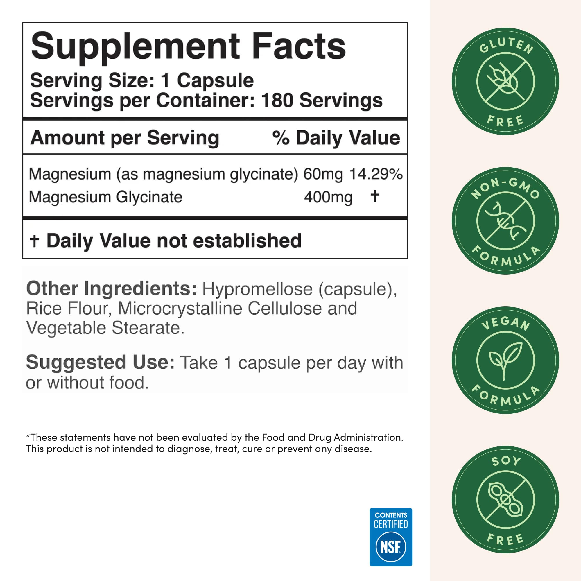 Magnesium Glycinate 400mg, Chelated Magnesium Supplement, 180 Capsules — Amazon image 6