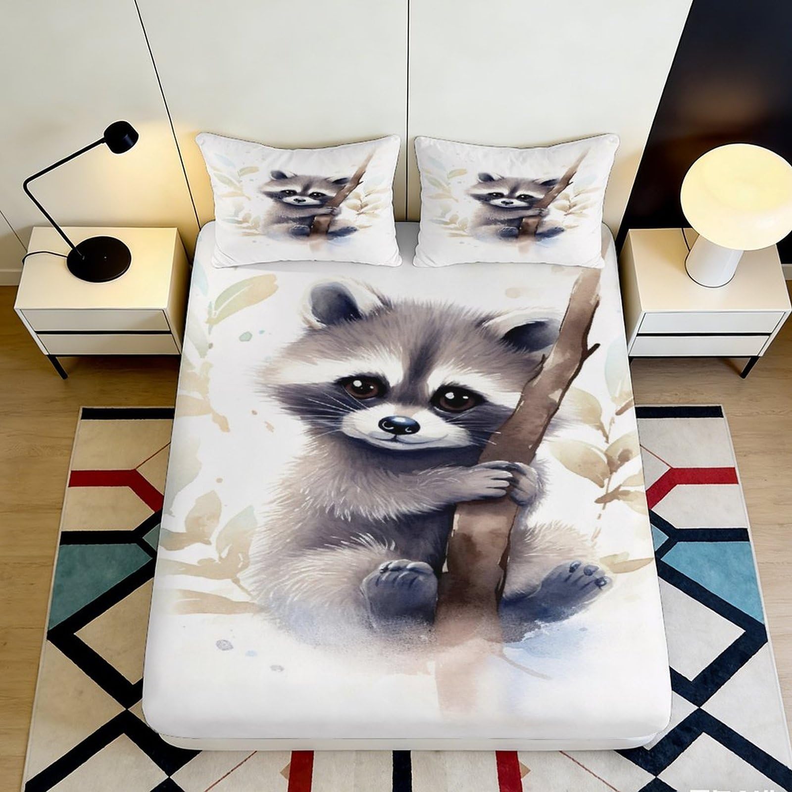 Pnayamiorkfel Style-1 3D Printed Cute Raccoon Fitted Sheet Microfiber Soft Animal Tree Bed Cover For Bedroom Dorm Mattress Decor 90X200x25cm