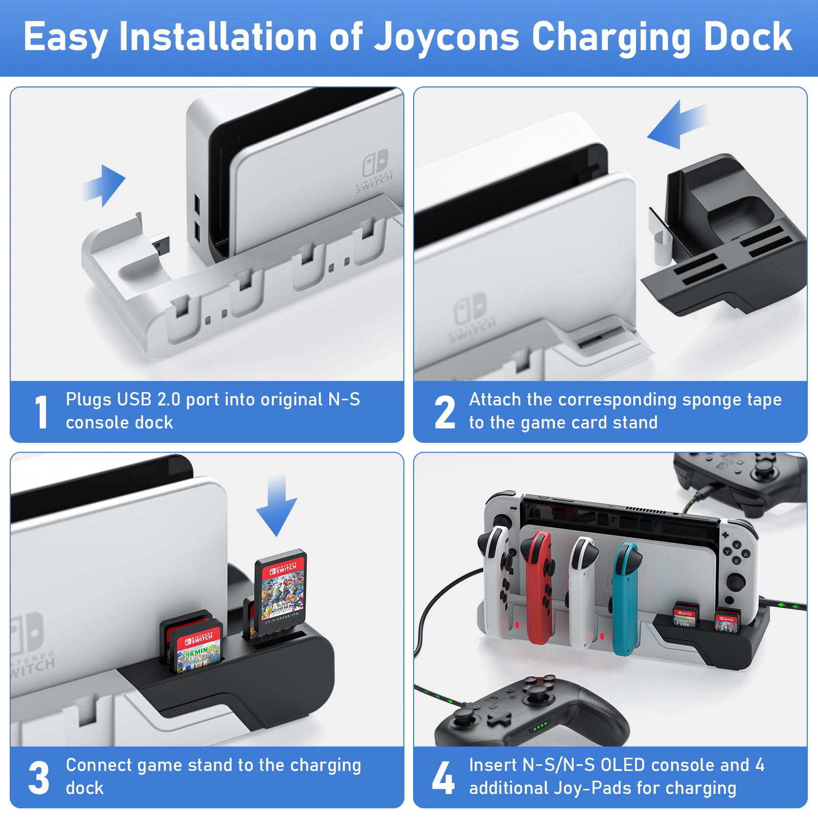 Switch Game Storage con controller Charger per Nintendo Switch e modello OLED, MLIFEMFUL Switch Charging Dock carica 6 Joycon, Switch Gaming Accessories Holder Desk, Switch Game Gift Card Organizer