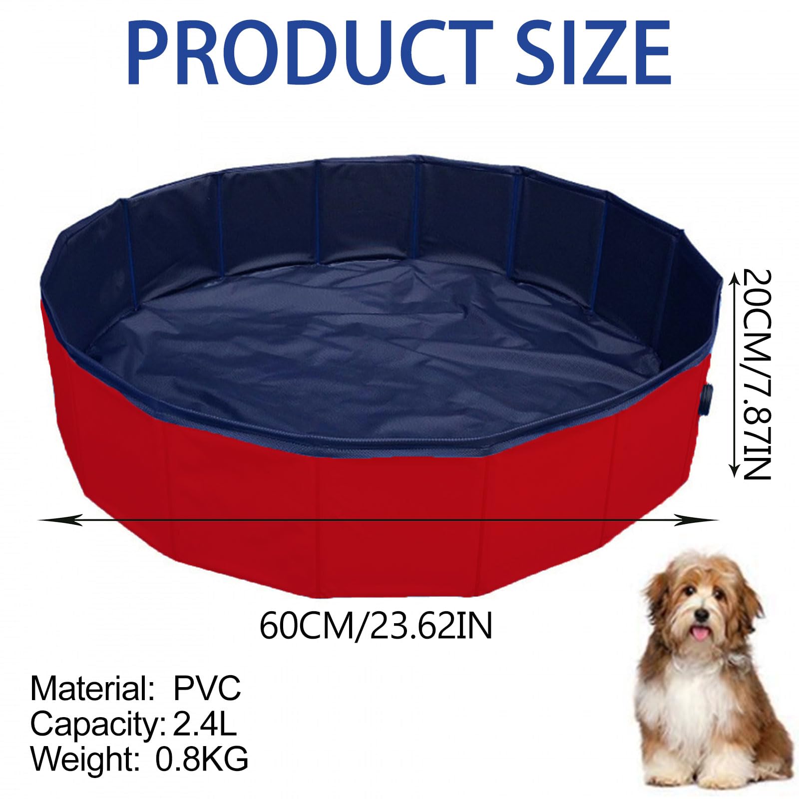 Faltbare Hundepool,Hundeplanschbecken,60x20cm Schwimmbecken,Haustier Schwimmbecken,rutschfest Tragbar PVC Swimmingpool,Rot