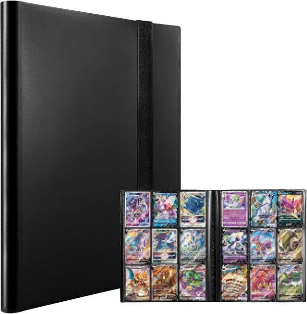 24 Pages Trading Card Album Folder, 432 Pockets Trading Card Binder, 18 Pockets Each Page, Waterproof Game Card Folder with Elastic Strap for Pokemon