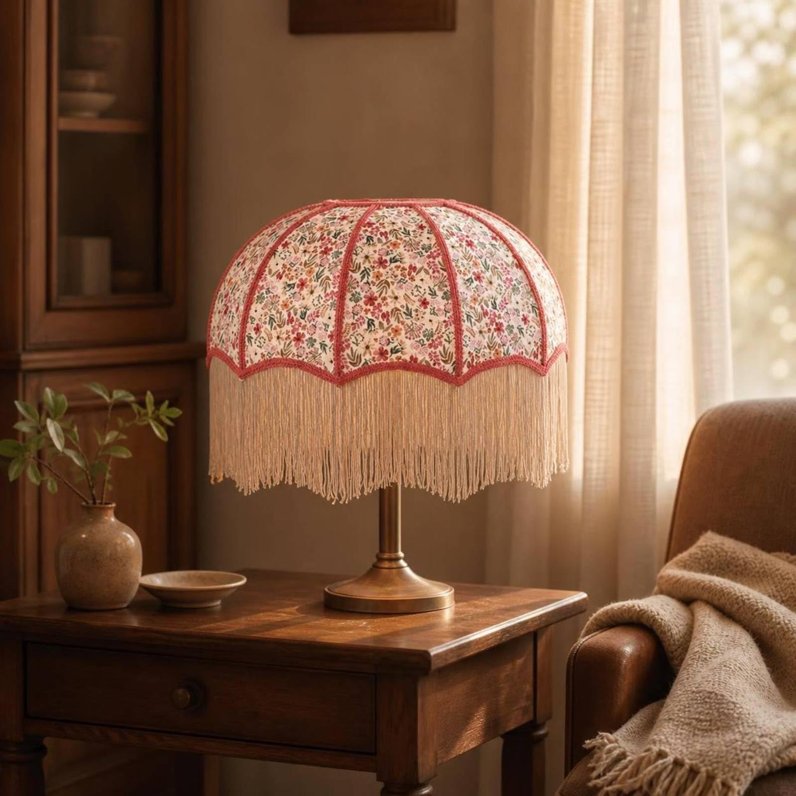 Abat-Jour Cloche Frangé, 40 Cm, Beige