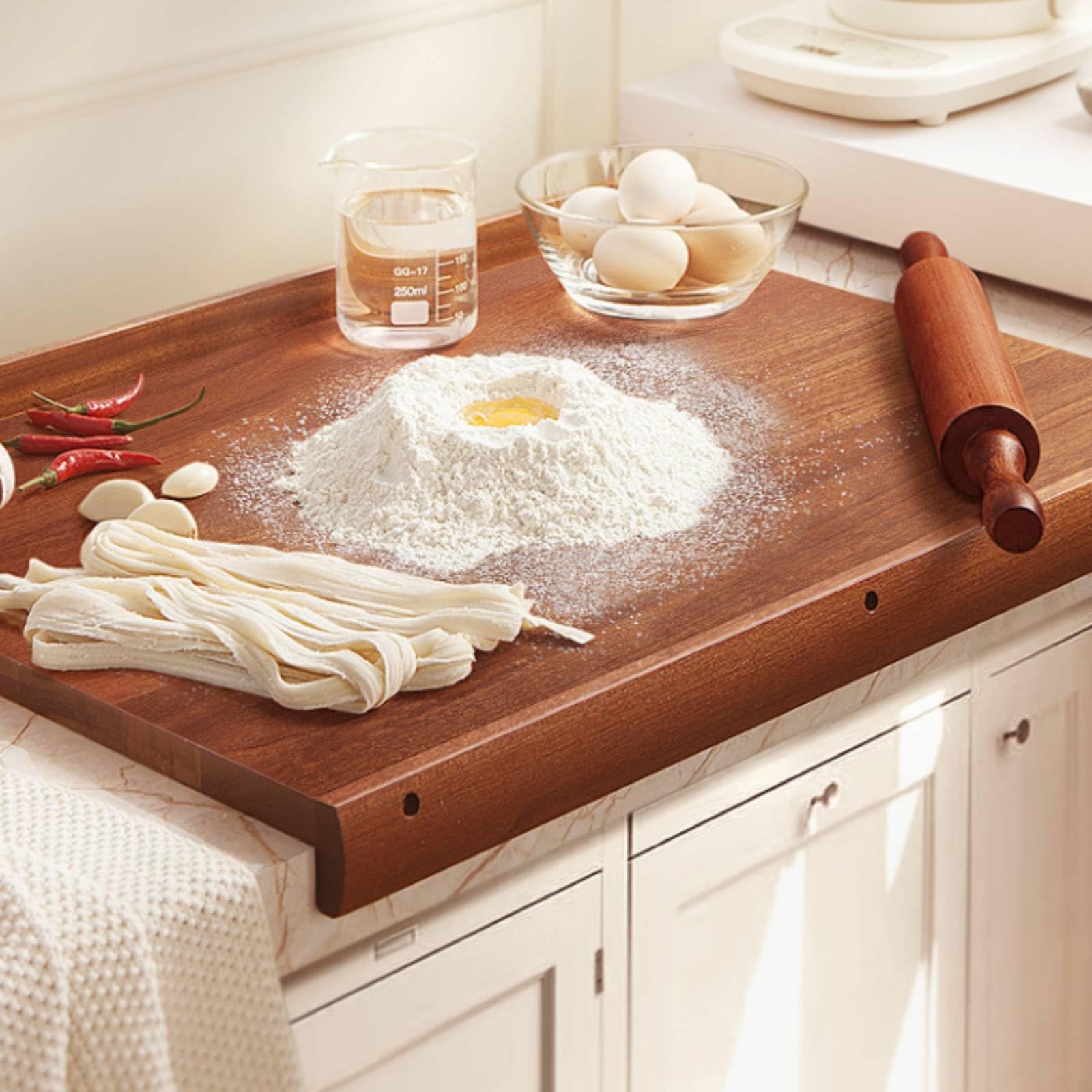 Amagogo Tabla de Cocina de Madera Tablero Tabla Superficie Borde Elevado Antideslizante y Canal de Goteo Madera de de 2 Cm para Amasar Hornear Cortar y, 60 40 2cm, Pestaña Única