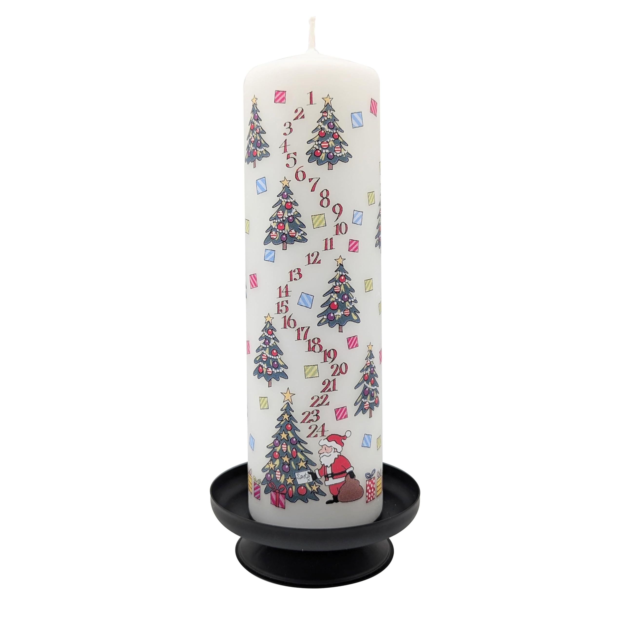 Alison Gardiner Multi-Colored Christmas Trees Advent Pillar Candle – Unscented Wax Christmas Countdown, 70Hr Burn, Handmade In Uk – Festive Candle For Table, Mantelpiece & Seasonal Décor