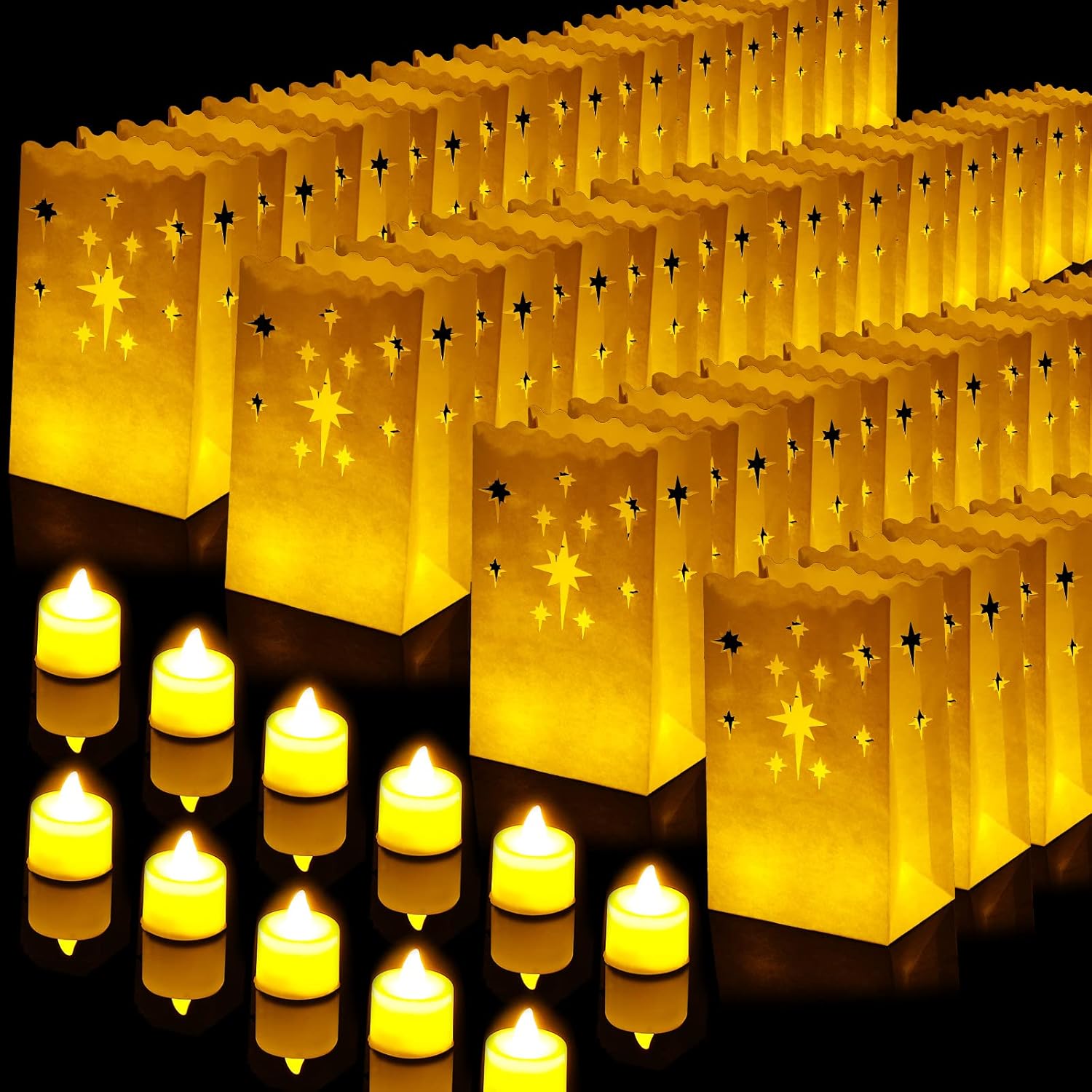 50 Set Luminary Paper Bags with Flameless Tea Lights