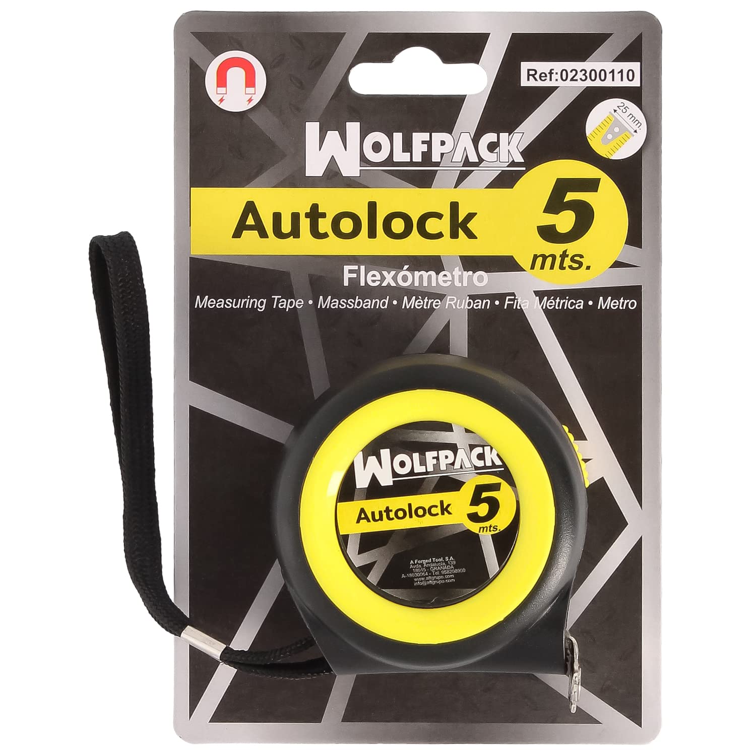 WOLFPACK LINEA PROFESIONAL - Flexometro Sistema Autolock Con Freno Automatico Longitud 5 Metros Ancho Cinta 25 mm. Magnetico. Cinta Metrica Freno Automatico