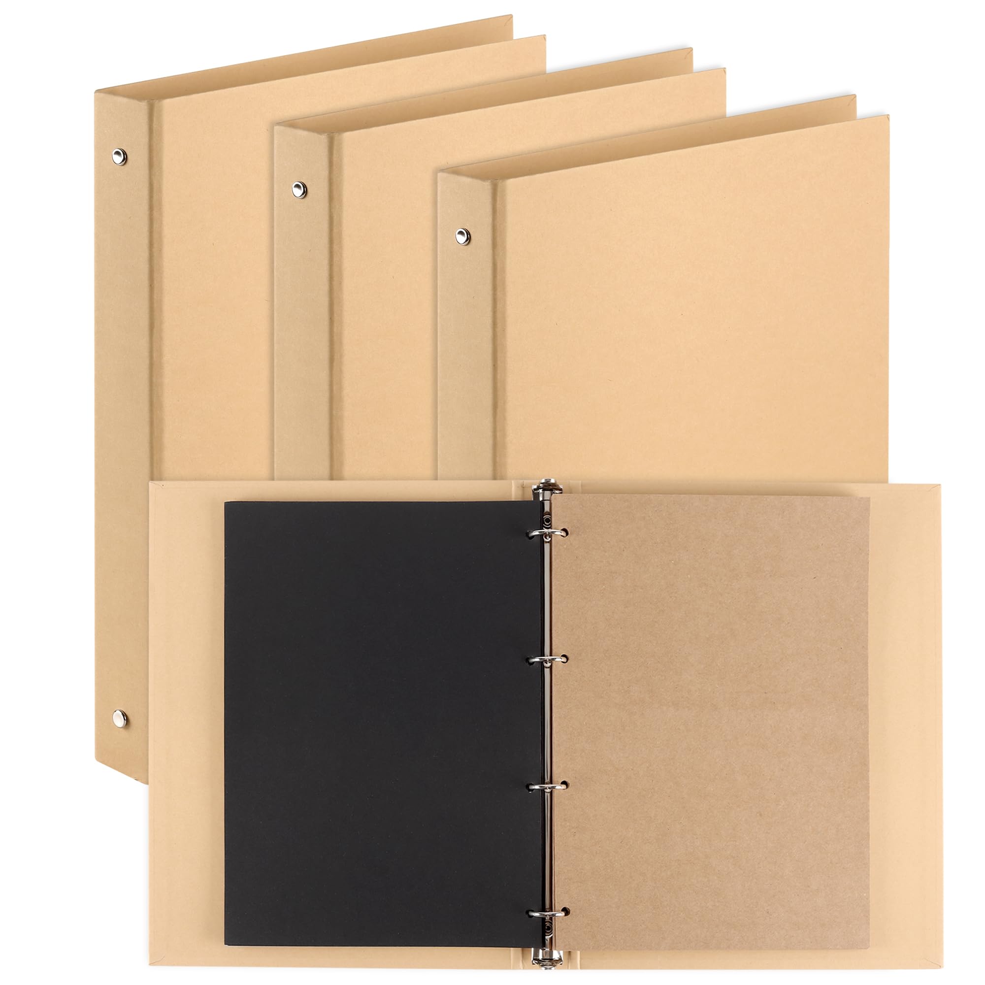 4 raccoglitori ad anelli A4, 4 anelli, in carta kraft, ricaricabile, in carta kraft, con carta di ricarica, per scuola, ufficio