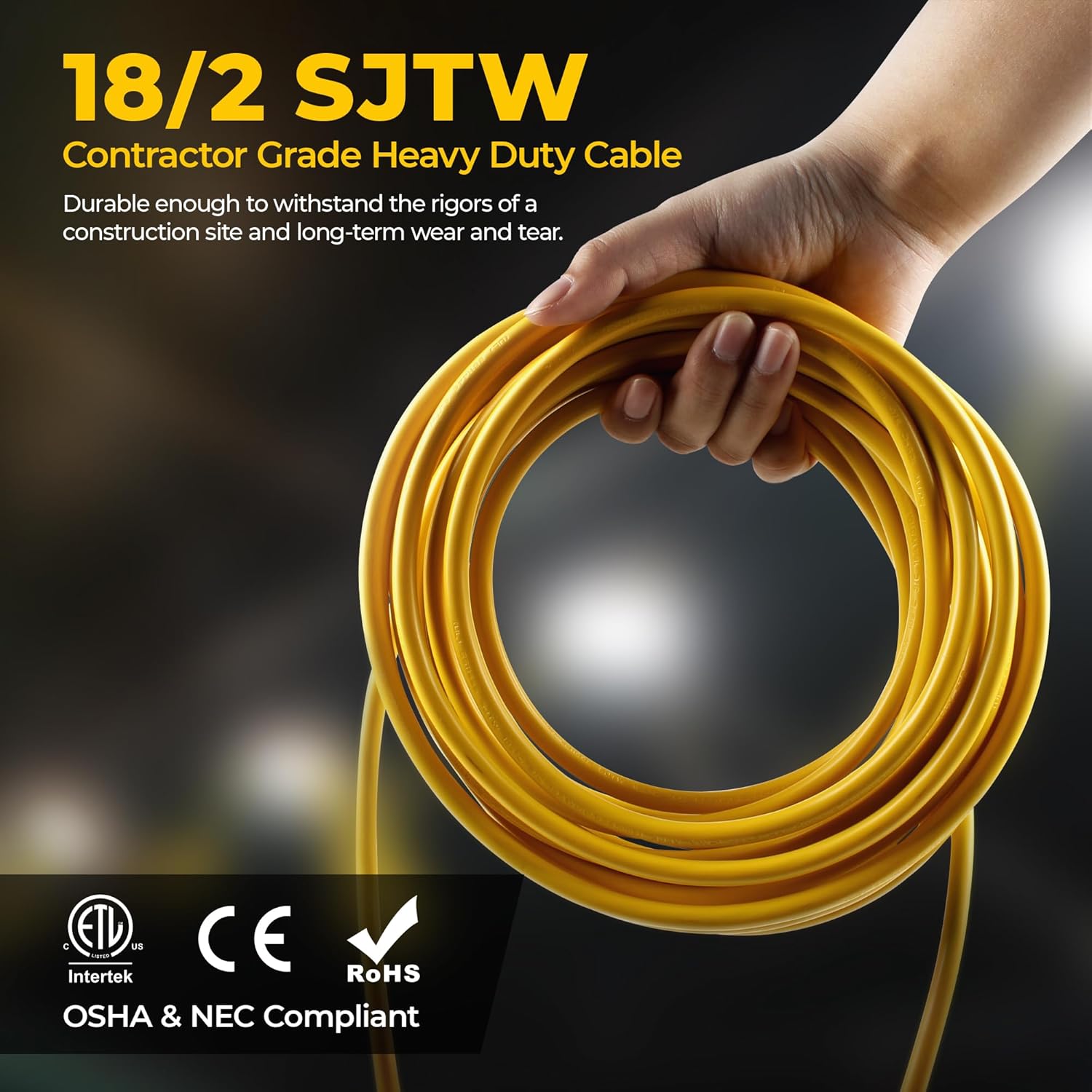 100ft Construction String Lights: 100w 11000lm ETL Certified Bright Industrial Outdoor Temporary Lighting Led Hanging IP65 Waterproof 18AWG Wire Work Light for Attic Jobsite Garage - Image 6