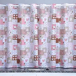 Cortina Cozinha Oxford 2,00x1,40 Estampada Cappuccino Janela Vitrô Ilhós Blackout Blecaute Decorativa Poliéster Varão (Bule Rosa)