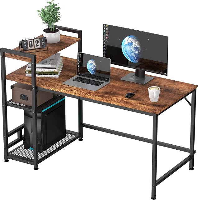 HOMIDEC Computer Desk, Computer Desk with Bookshelf, Study Computer Laptop Table with 4 Tier DIY Storage Shelves Writing Table for Home Office Bedroom,120x60x110cm
