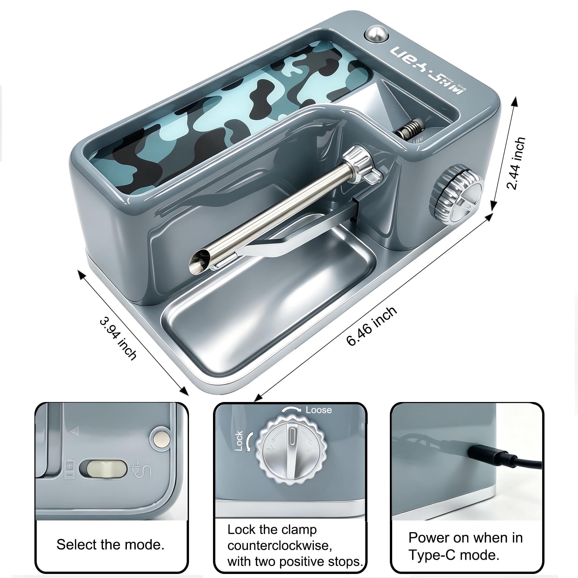 Macchina per rollare sigarette, macchina elettrica automatica per King Size (109 mm), 1¼ (84 mm), rigidità e densità regolabili, doppia potenza (AAA/Type-C), kit tutto in uno, design pronto
