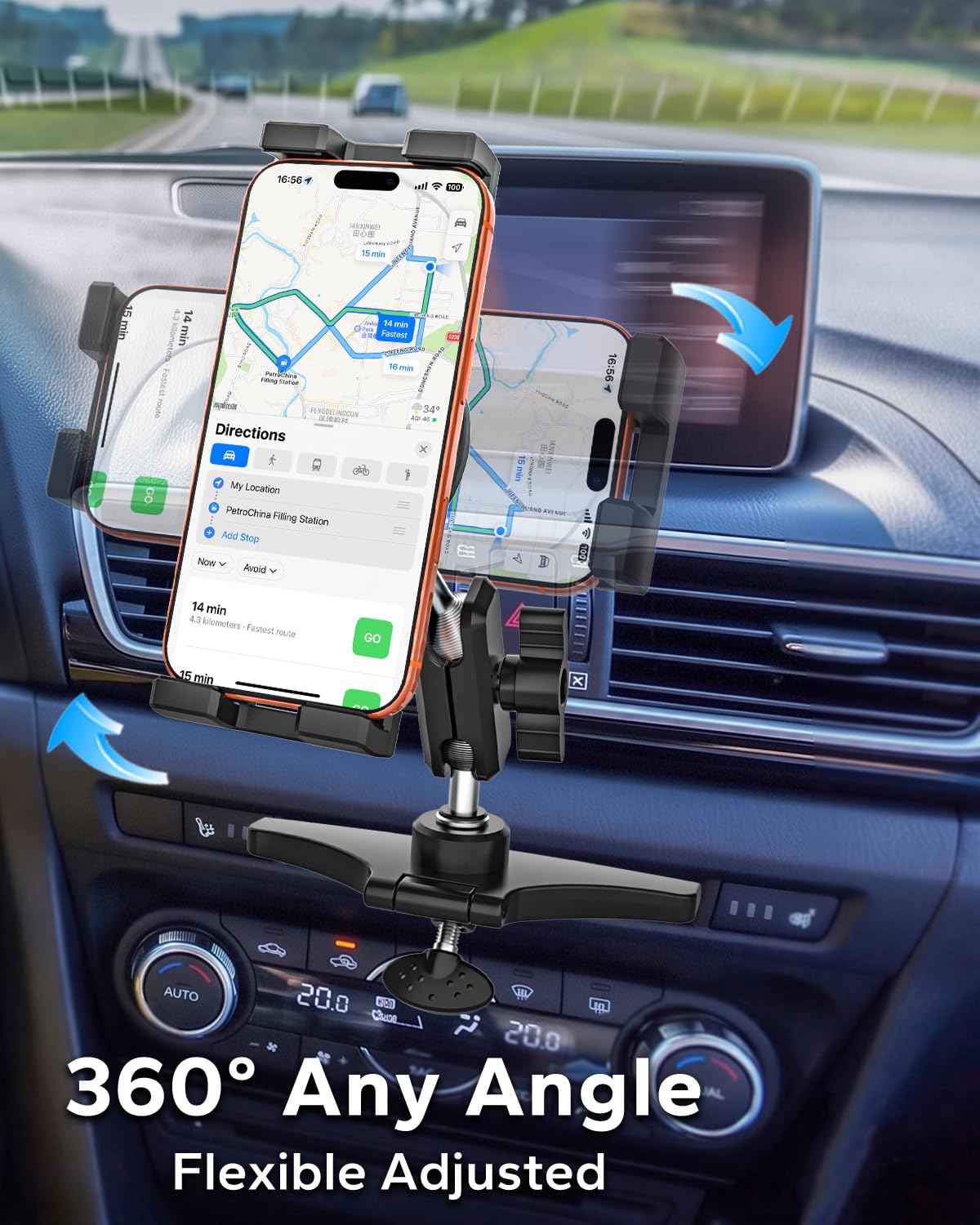 Supporto per tablet per auto con fessura CD, braccio di supporto allungato