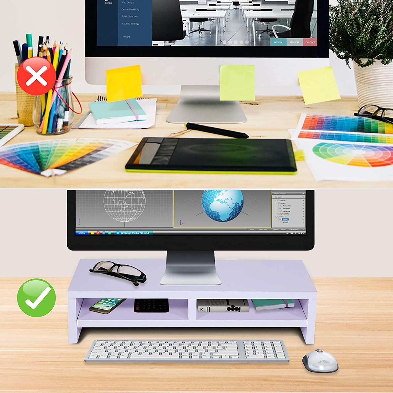 Laptop Stand Soporte Para Monitor De Madera De 2 Niveles - Elevador De Pantalla De PC, 50x20x12 Cm, Capacidad 30 Kg, Negro 50x20x12 Cm Aglomerado