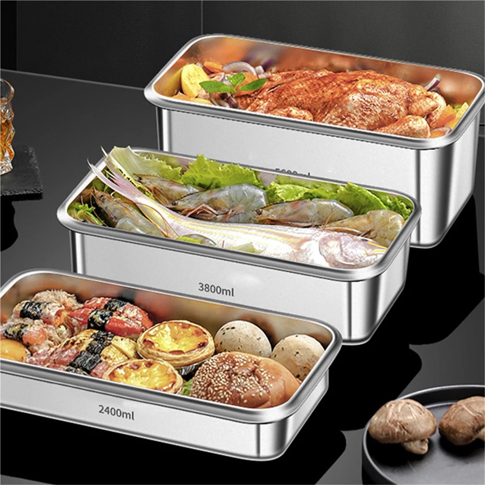 Juego de recipientes herméticos de acero inoxidable 316 con indicador de fecha, gran capacidad de 2,4 l, 3,8 l, 5,6 l, caja de cocina a prueba de fugas (3,8 L)