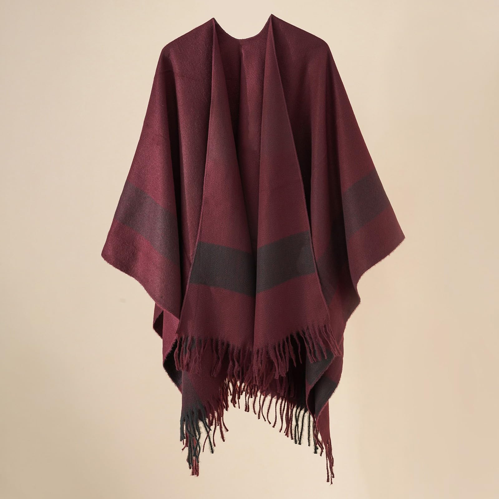 Poncho en polaire pour homme - Hiver - Écharpe chaude - Cape en polaire épaisse - Cape thermique - Automne - Hiver - Mode - Bloc de couleurs - Ouvert à l'avant - Veste d'hiver confortable