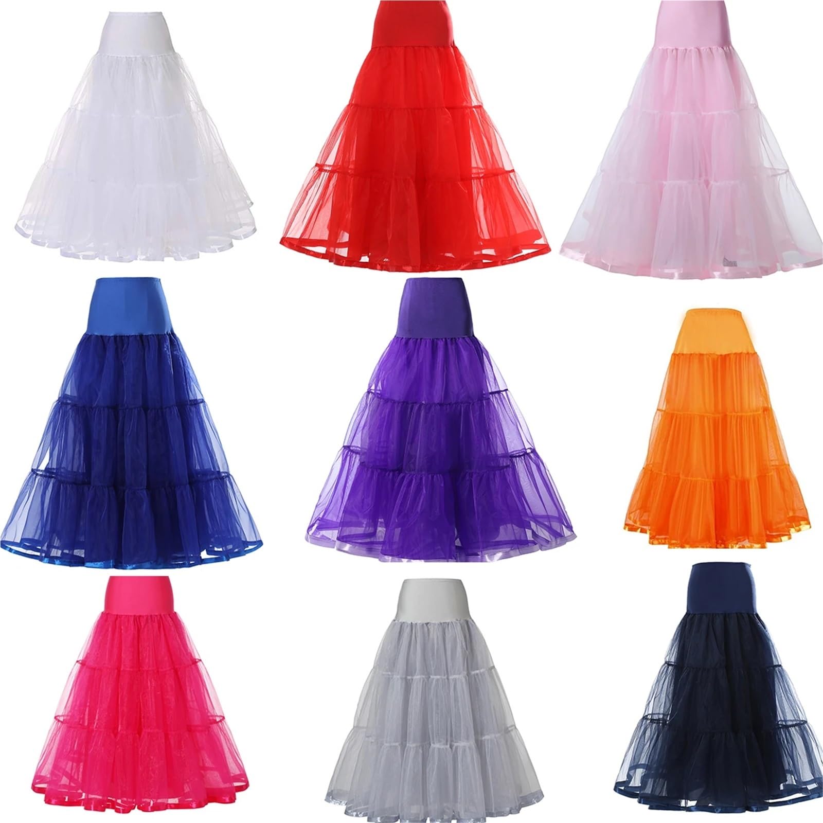 Jupon sous Robe Femme Jupon à Volants de 98 cm de Long, Crinoline, Vintage, for Robe de mariée, sous-Jupe, Tutu, balançoire, avec Bordure en Ruban(Blue,S-M)