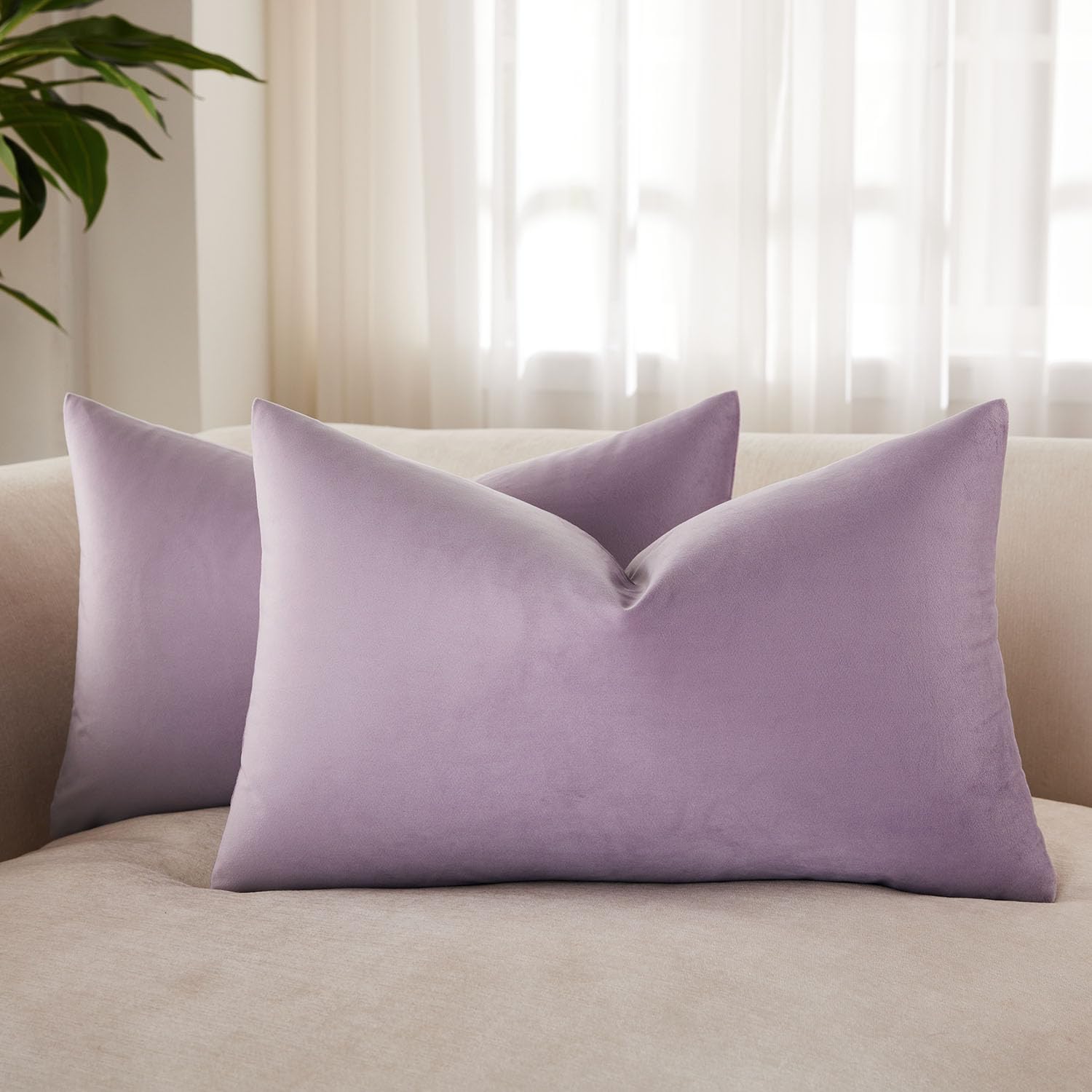 12x20 Lumbar Velvet Throw Pillow Covers Set of 2 for Couch Sofa Bed,Lilac