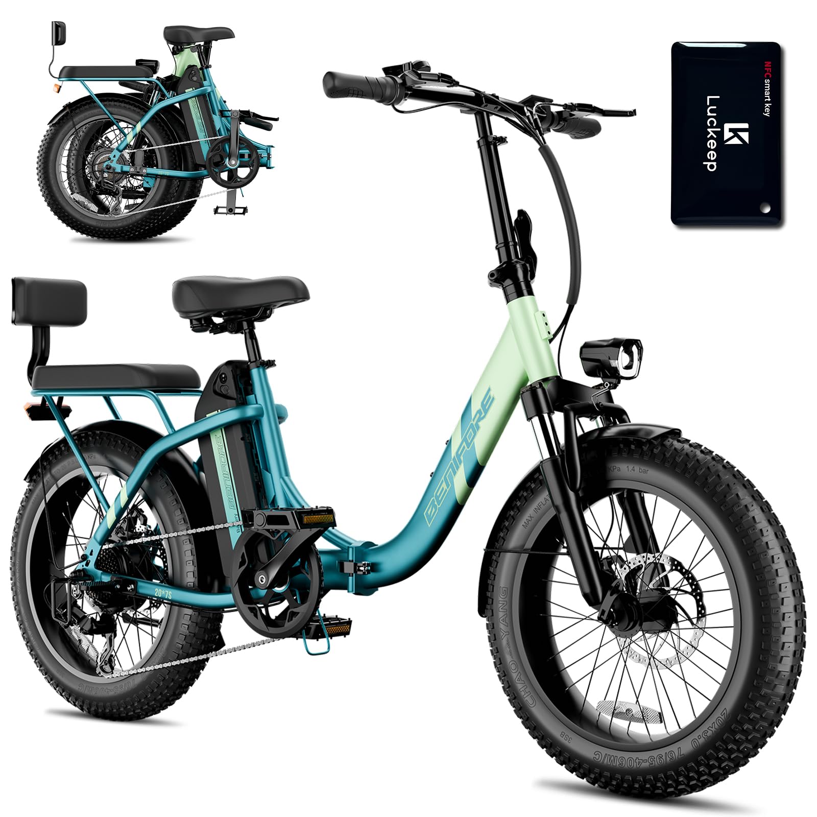 C23 2 Seater Electric Bike for Adults,750W Peak Motor 28 MPH, 720WH Removable Battery 65Miles Step-Thru Folding Ebikes,20" Fat Tire Ebikes for Adults with NFC, Commute E-Bike for Women/Men
