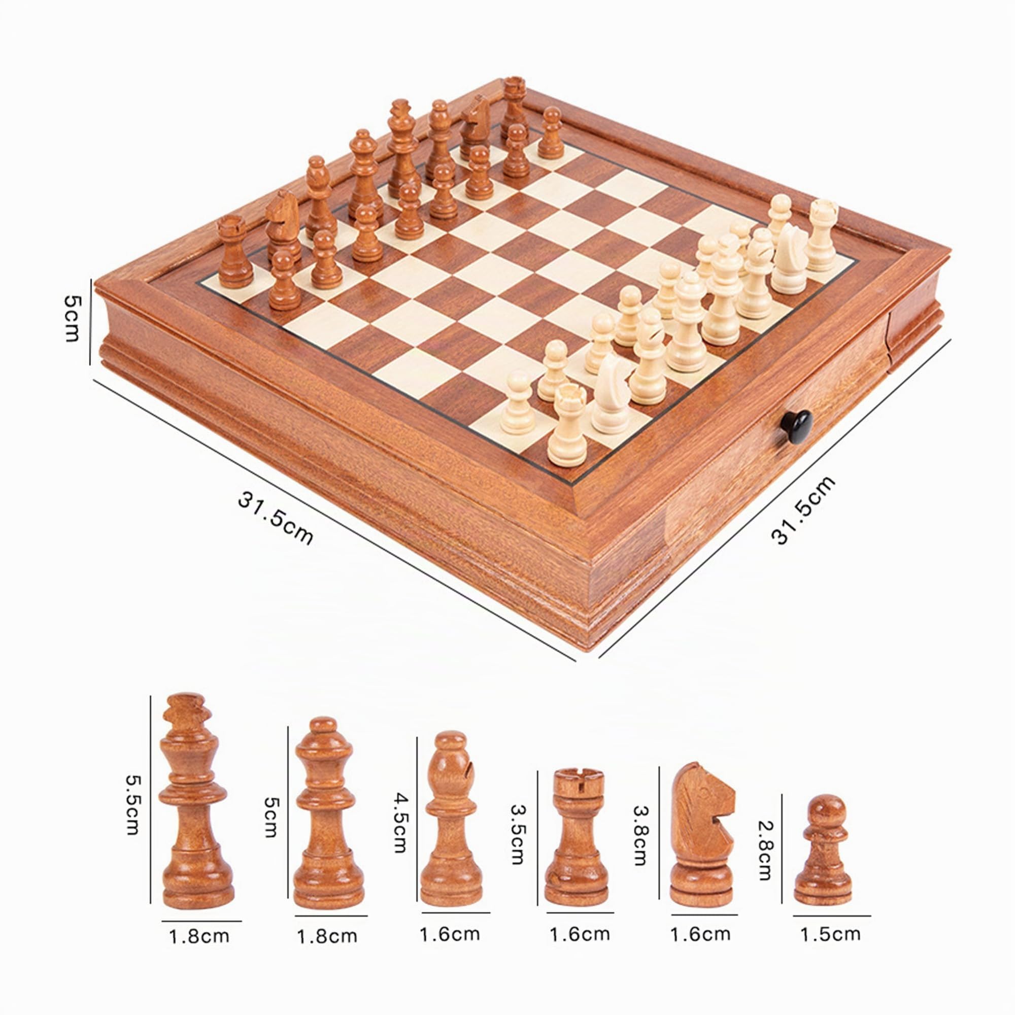 Juego de Ajedrez con Tablero Magnético, Cajón, Ajedrez Mediano Dos en uno, Madera Maciza magnética, Regalo Decorativo