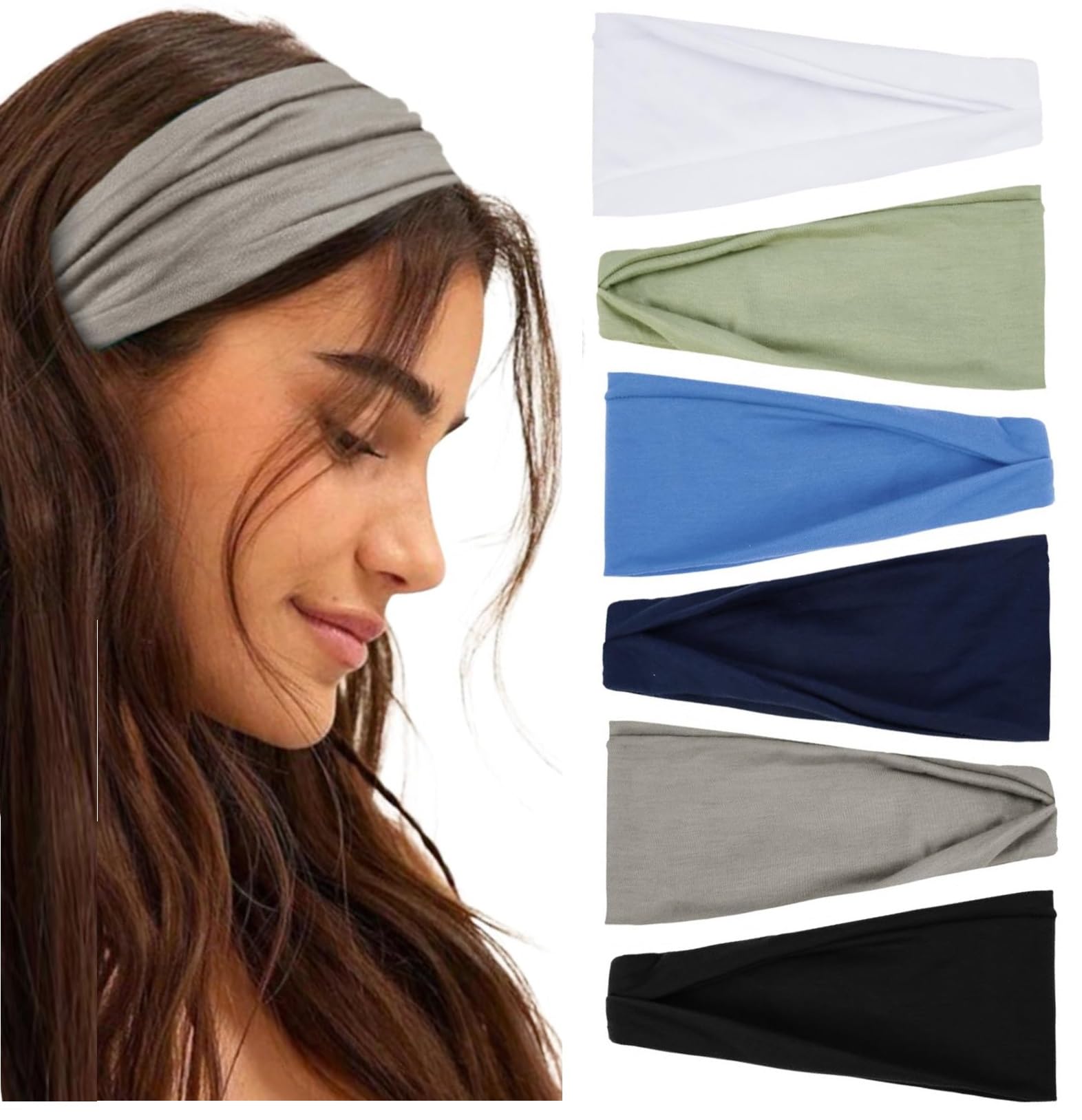 Huachi Non Slip Headbands for Women - Wide, Fashionable Elastic Headbands for Short Hair - Workout, Yoga, Sports, Exercise, Sweatbands, Summer Hair Accessories