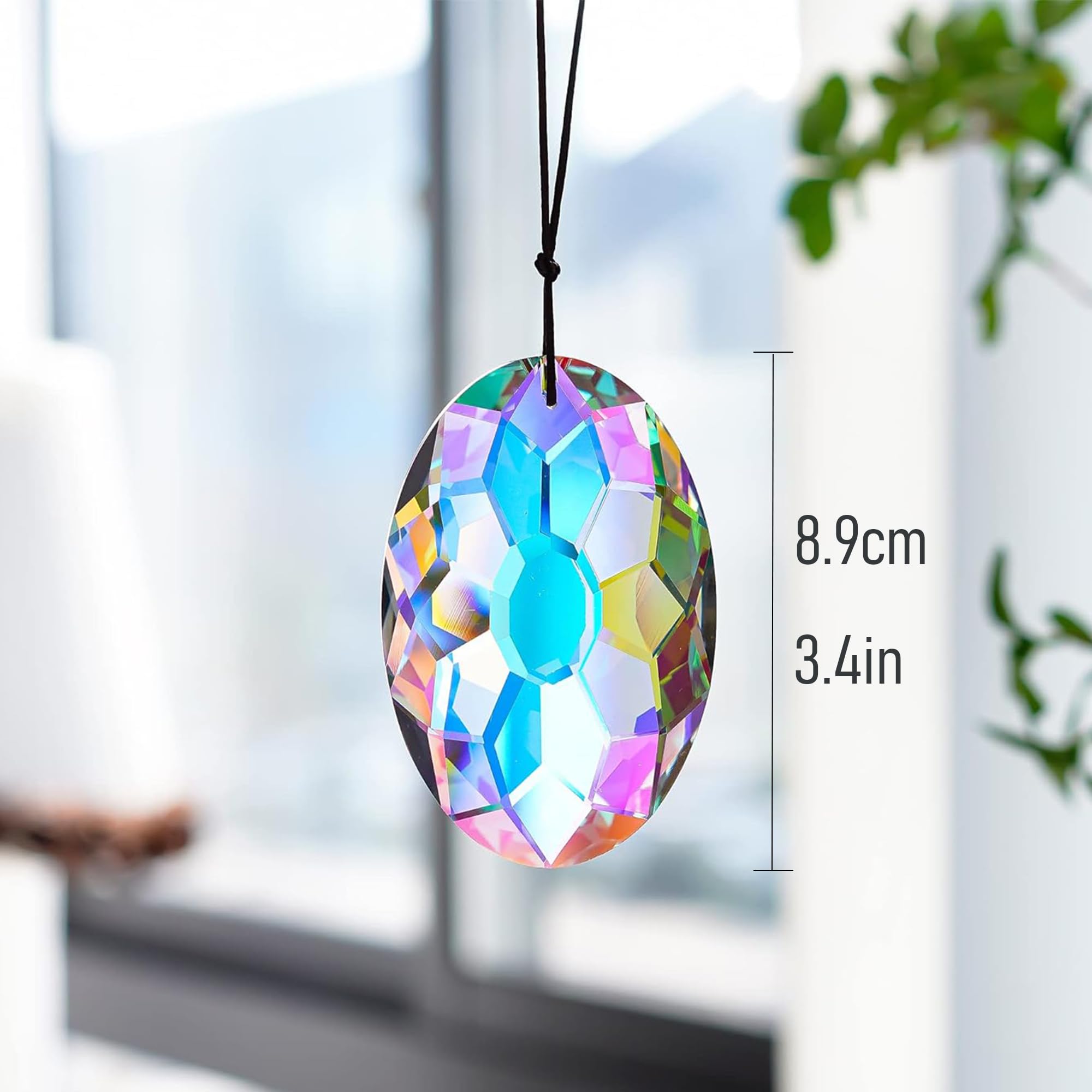 AB-Beschichtung zum Aufhängen von Fenstern, Kristallprismen, Sonnenfänger, Regenbogenmacher, Glas, hängende Ornamente für Haus, Garten, Dekoration (89 mm, 8,9 cm)