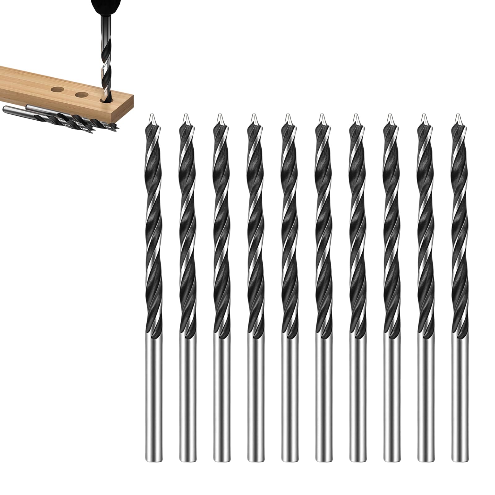 10 PCS Punte da Trapano per Legno 3mm, Punte per Legno, Set Professionale con Punta Elicoidale per Foratura Precisa di Legno, Plastica e Gomma