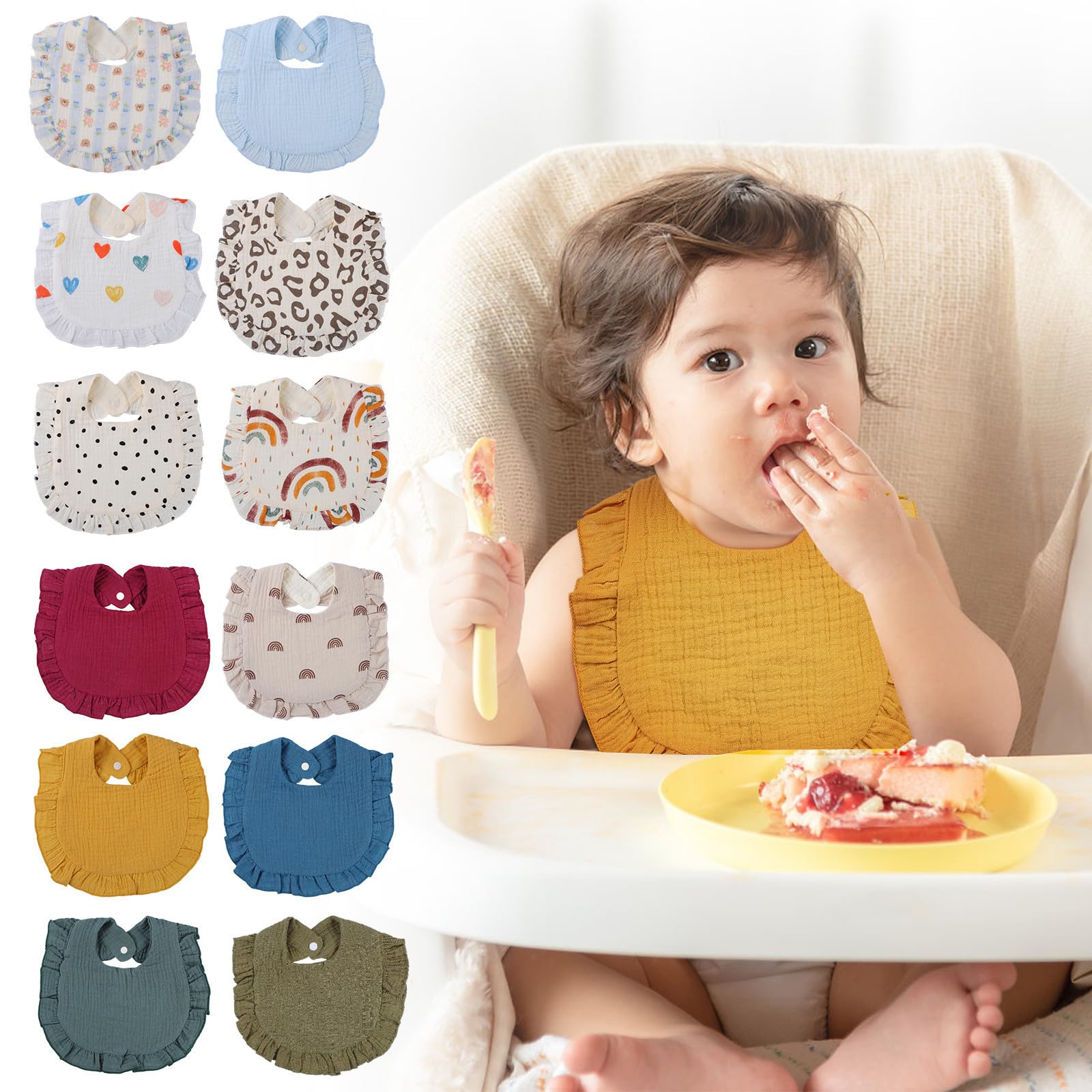 Vaguelly 12 Pièces Bavoirs Bandana pour Bébé en Coton Doux et Absorbant Fermeture à Bouton-pression, Salivation Repas des -nés et Tout-petits