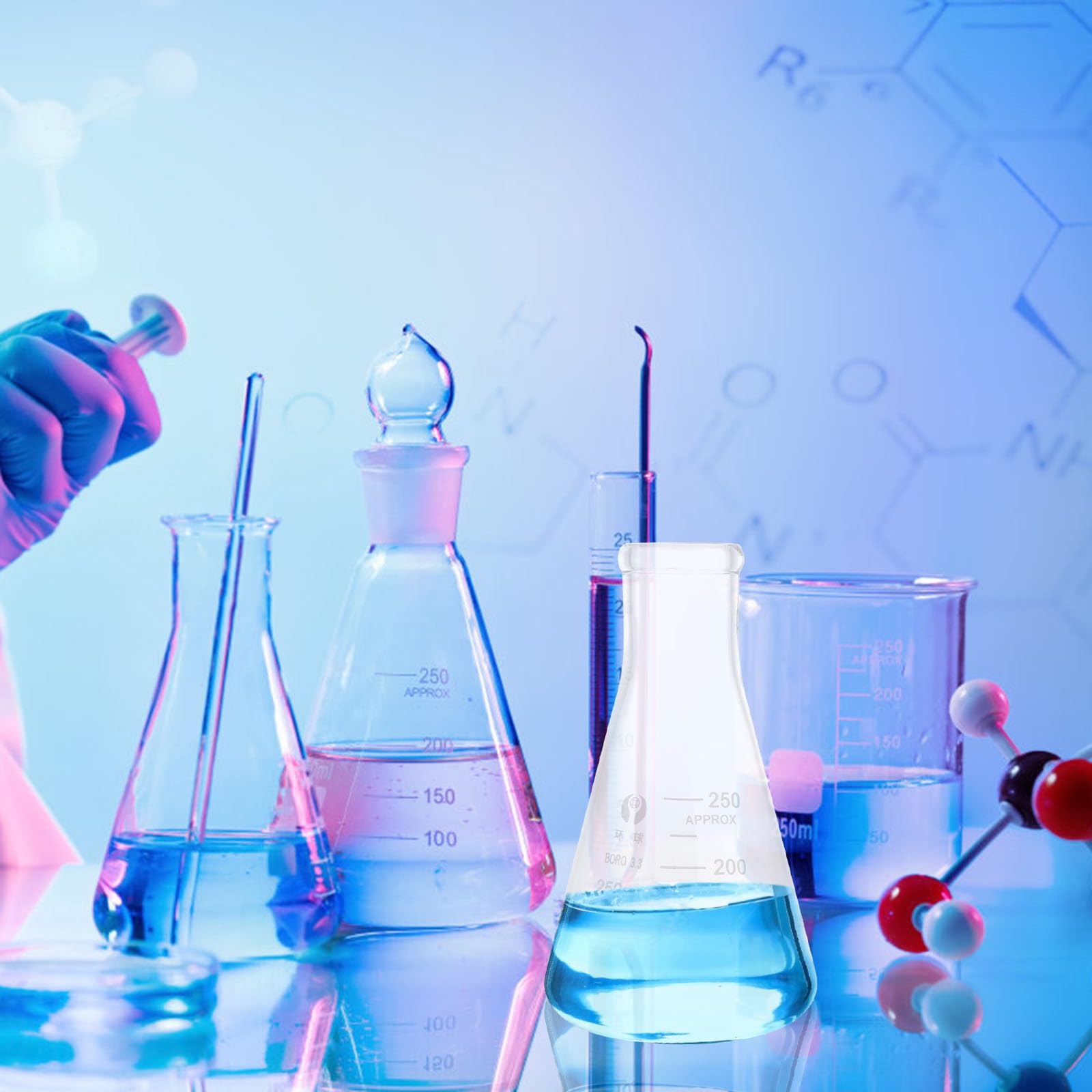 LIFKOME Set 4 Pezzi Beute Coniche in Vetro Borosilicato Addensato 250 Ml, Palloni da Laboratorio per Esperimenti Scolastici, Strumenti Scientifici Compatti e Leggeri per Uso Didattico