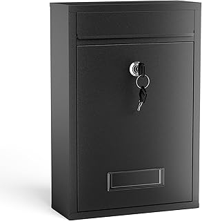 Wiltec Boîte aux Lettres Murale verrouillable V11 Noire pour courrier, 215 x 90 x 320 mm, Revêtement par Poudre, Fente 191 x 36 mm, avec Porte-nom