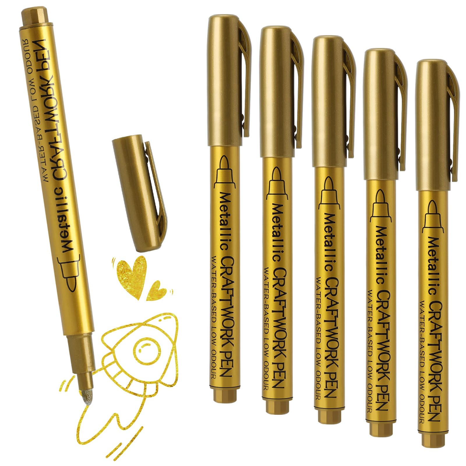 5 penne dorate – penne gel, evidenziatori con inchiostro glitterato e permanente, effetto lucido bagnato – ideali per la creazione di biglietti