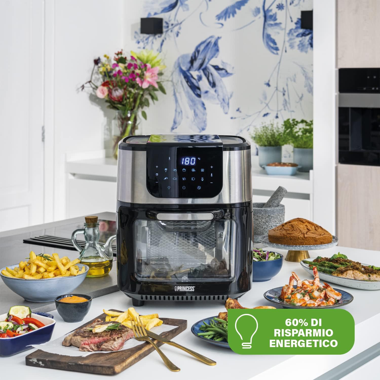 Princess Friggitrice ad Aria Forno Deluxe, 1800 W, 11 Litri, Schermo Tattile Digitale, 10 Programmi Preimpostati, Girapollo e Cestello Inclusi, Acciaio Inossidabile Princess Friggitrice ad Aria Forno Deluxe, 1800 W, 11 Litri, Schermo Tattile Digitale, 10 Programmi Preimpostati, Girapollo e Cestello Inclusi, Acciaio Inossidabile