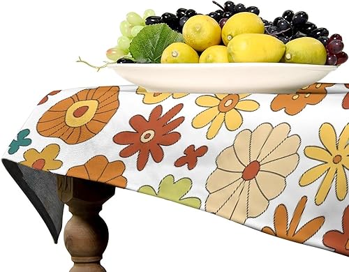 Miniatura 493 de Mantel floral hippie, diseño retro de los años 70, naranja, rosa, azul, floral, bohemio, estampado estético de margaritas, para fiesta, picnic