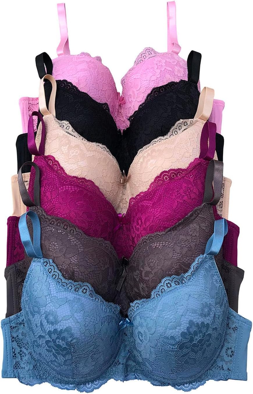 6 Pieces Women's Wired Basic Plain Light Regular Padding Everyday Bra