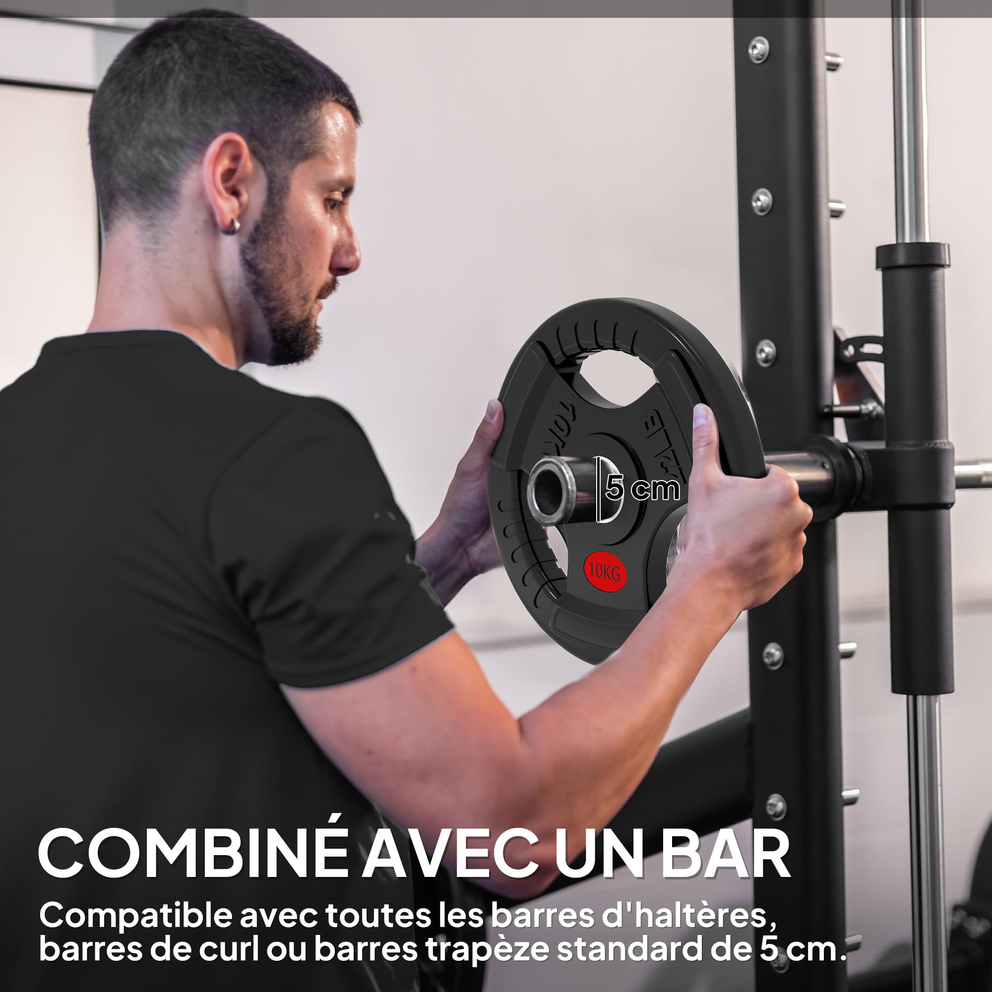 SPORTNOW Disques de Poids Olympiques en Acier 10 kg, 20 kg, Finition PVC - Plaques de Poids, 3 Poignées, Trous de Ø 50 mm - Disques d'Haltères pour Entraînement Haltérophilie Musculation, Noir