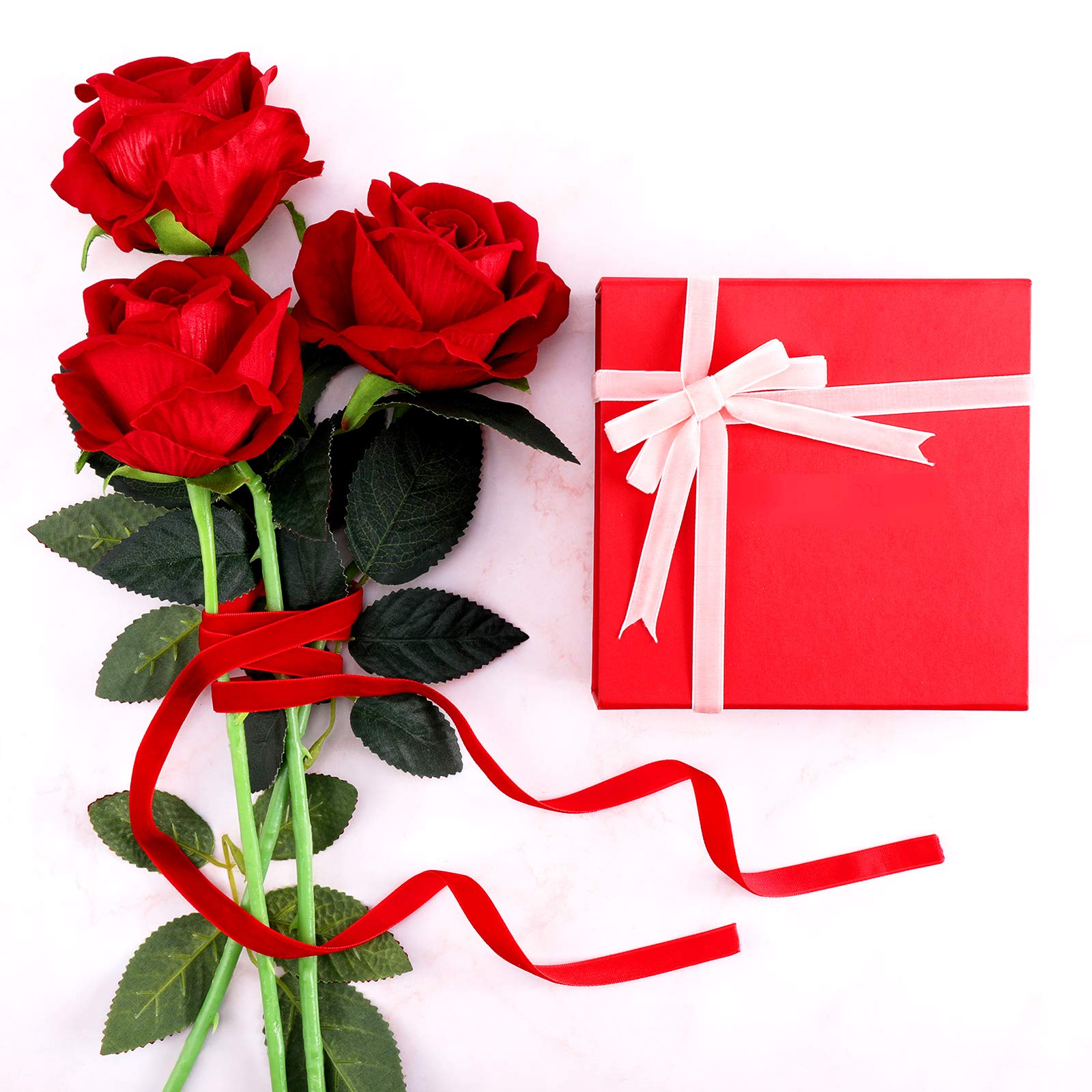 2 Rollen Valentinstag Samtband 3/8 Zoll x 25 Yard Einseitig Breites Einfarbiges Samtband für Valentinstag Basteln Verpackung Hochzeit DIY Dekoration Geschenke, Rot, Rosa