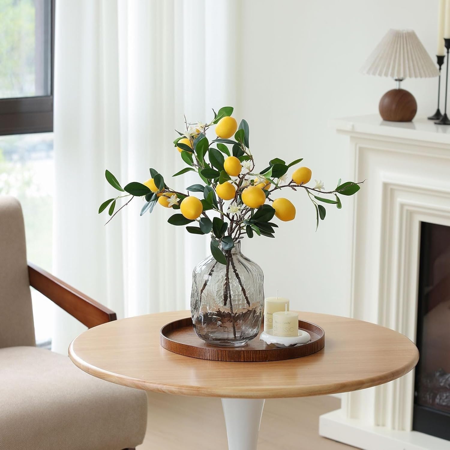 RUVOO Lifelike Faux Fruits Modle Artificial Lemon Tree Branches with Stems and Green Leaves, Decorations Photo Props