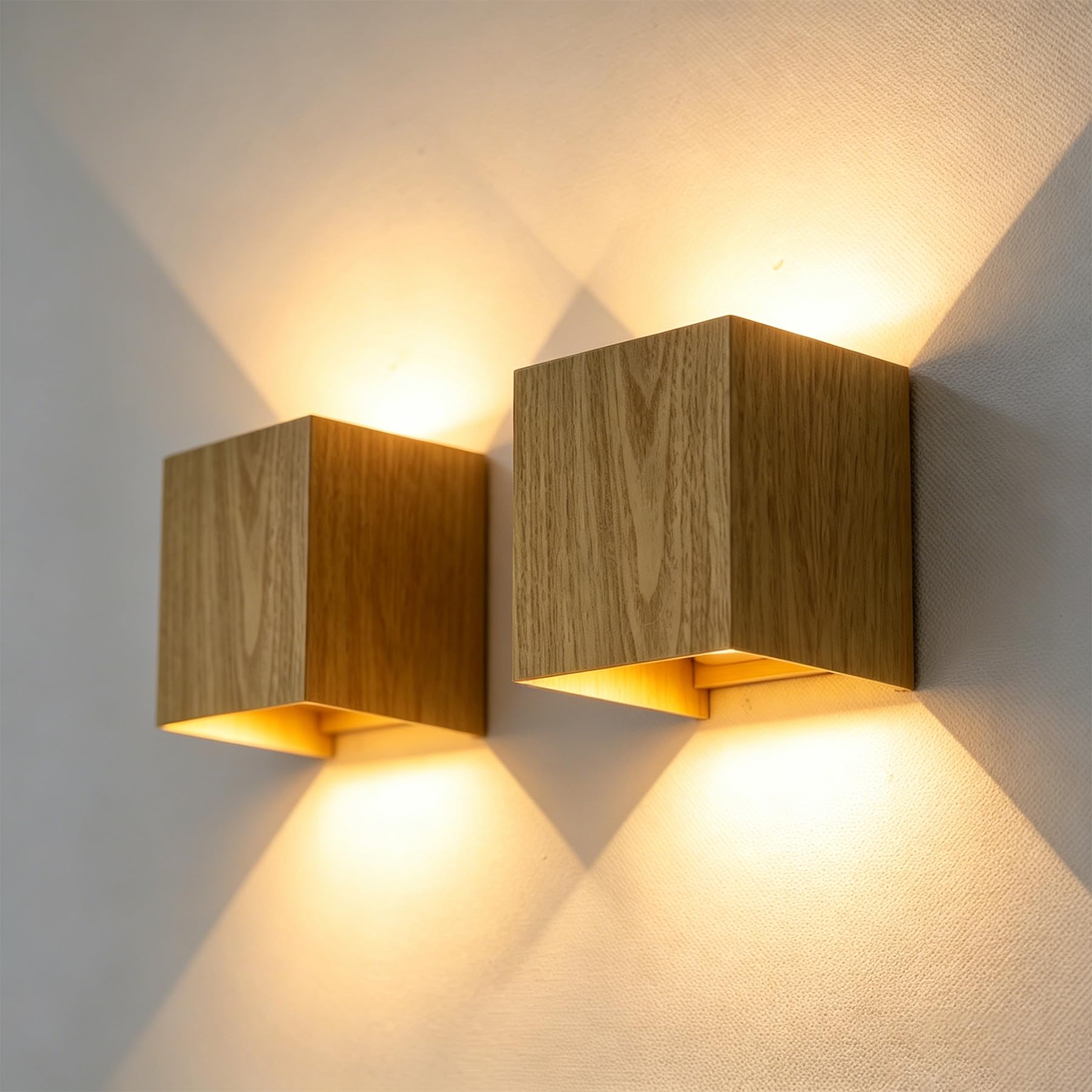 CANMEIJIA Wood Effect Wall Light 12W 3000K Adjustable Beam Sep-Style 2 Pack