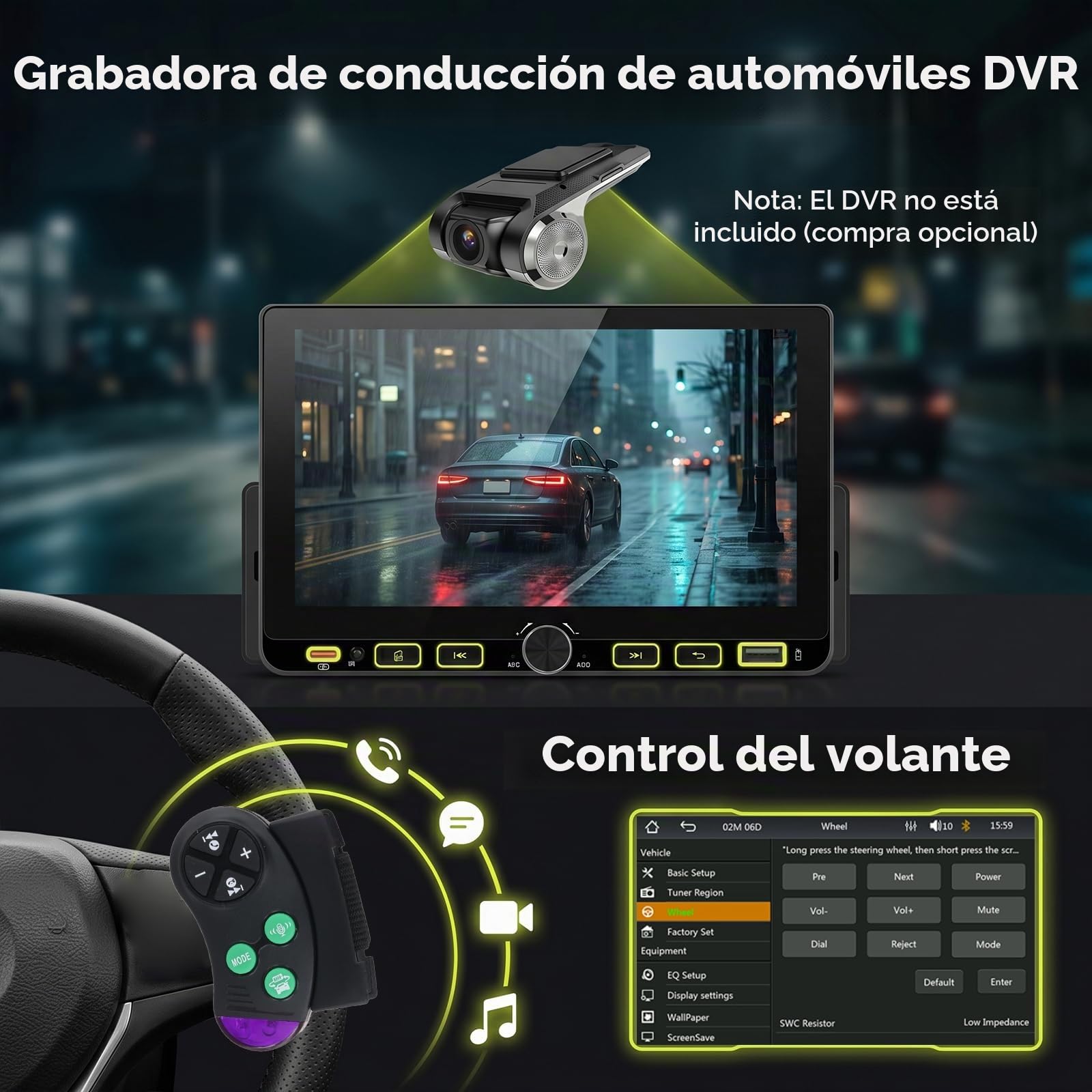 Hodozzy RDS Radio Coche 1 DIN con CarPlay inalámbrico Android Auto, IPS Pantalla de 7 Pulgadas con USB Type-C, Compatible con Bluetooth 5.2, EQ, Controles del Volante, Cámara de Visión Trasera