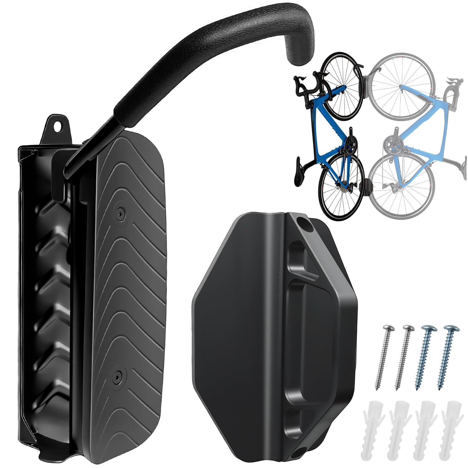 Support Vélo Mural Pivotant, Porte Vélo Mural pour Garage, Crochet Accroche Vélo Mural Robuste 30kg, Gain de Place, Facile à Installer – VTT, Vélo de Route et Ville