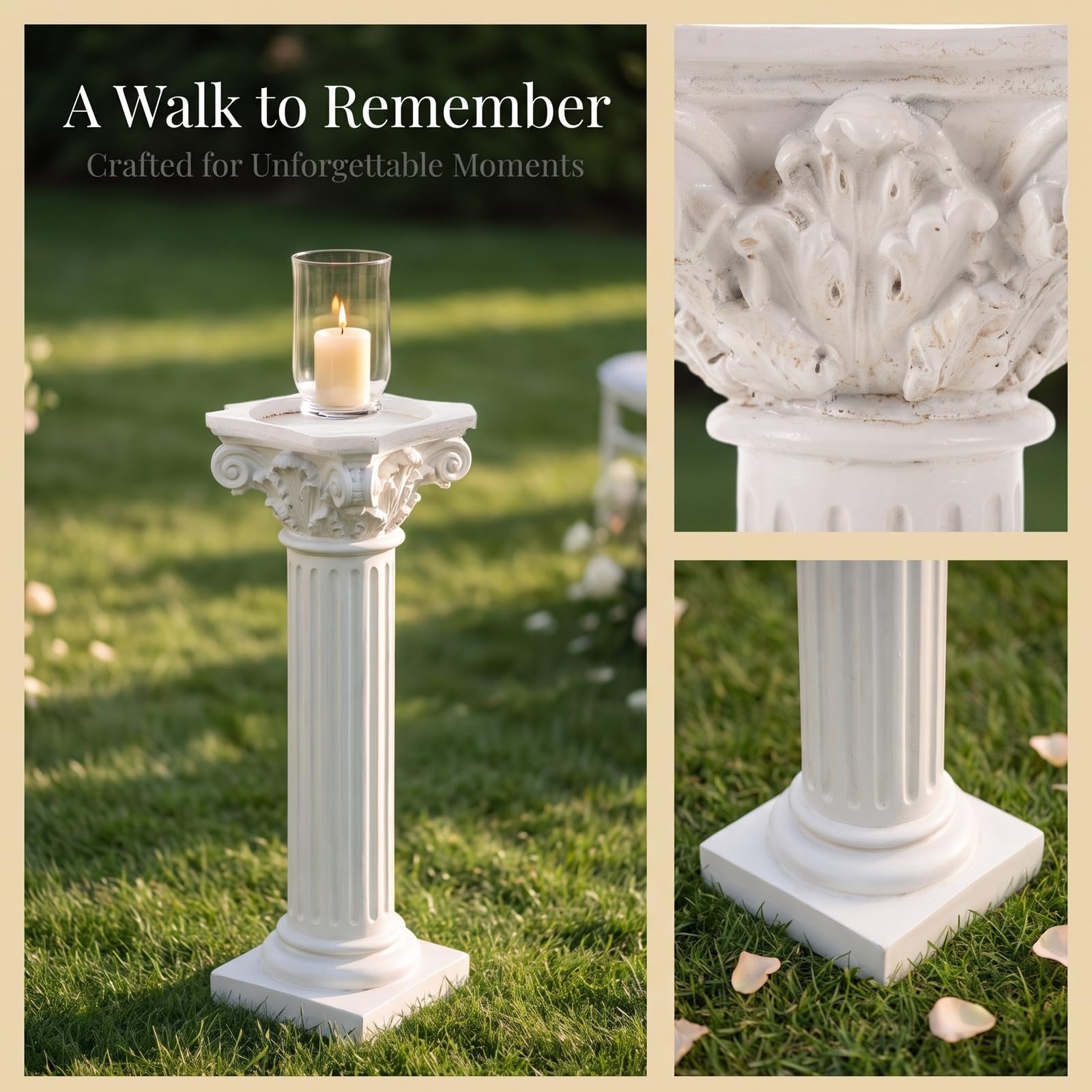 YARNOW Colonna in resina con piedistallo, supporto espositivo europeo per fiori, candele, statue, piedistallo a colonna greca, decorativo per la navata nuziale.