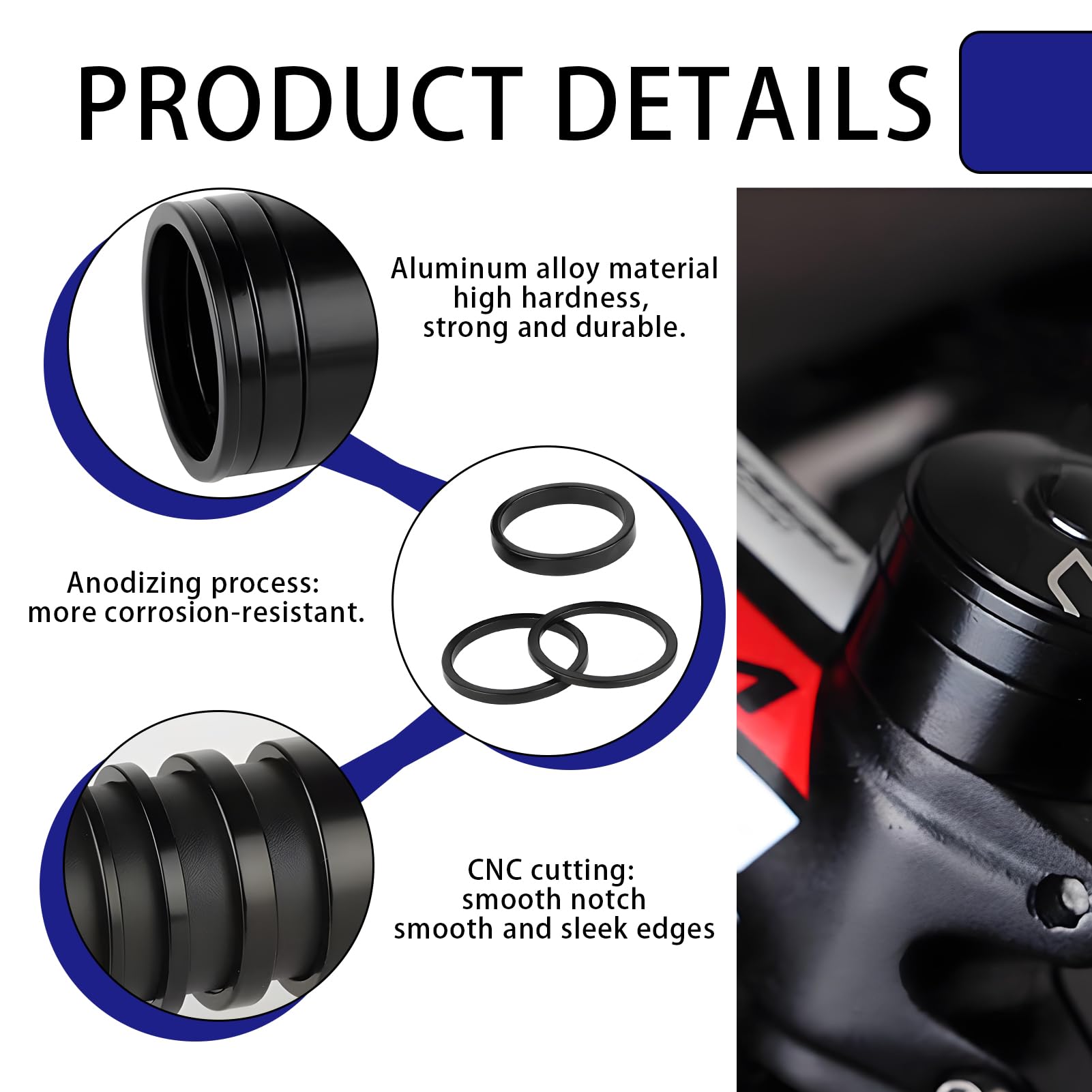12 PCS Distanziali, Distanziale Cuffia Bici, 3x2/3/5/10 mm, Anelli Distanziali in Alluminio Leggero da 28,6 mm per Regolazione Sterzo Cuffia, Compatibili con Bici da Corsa, MTB, BMX, City Bike