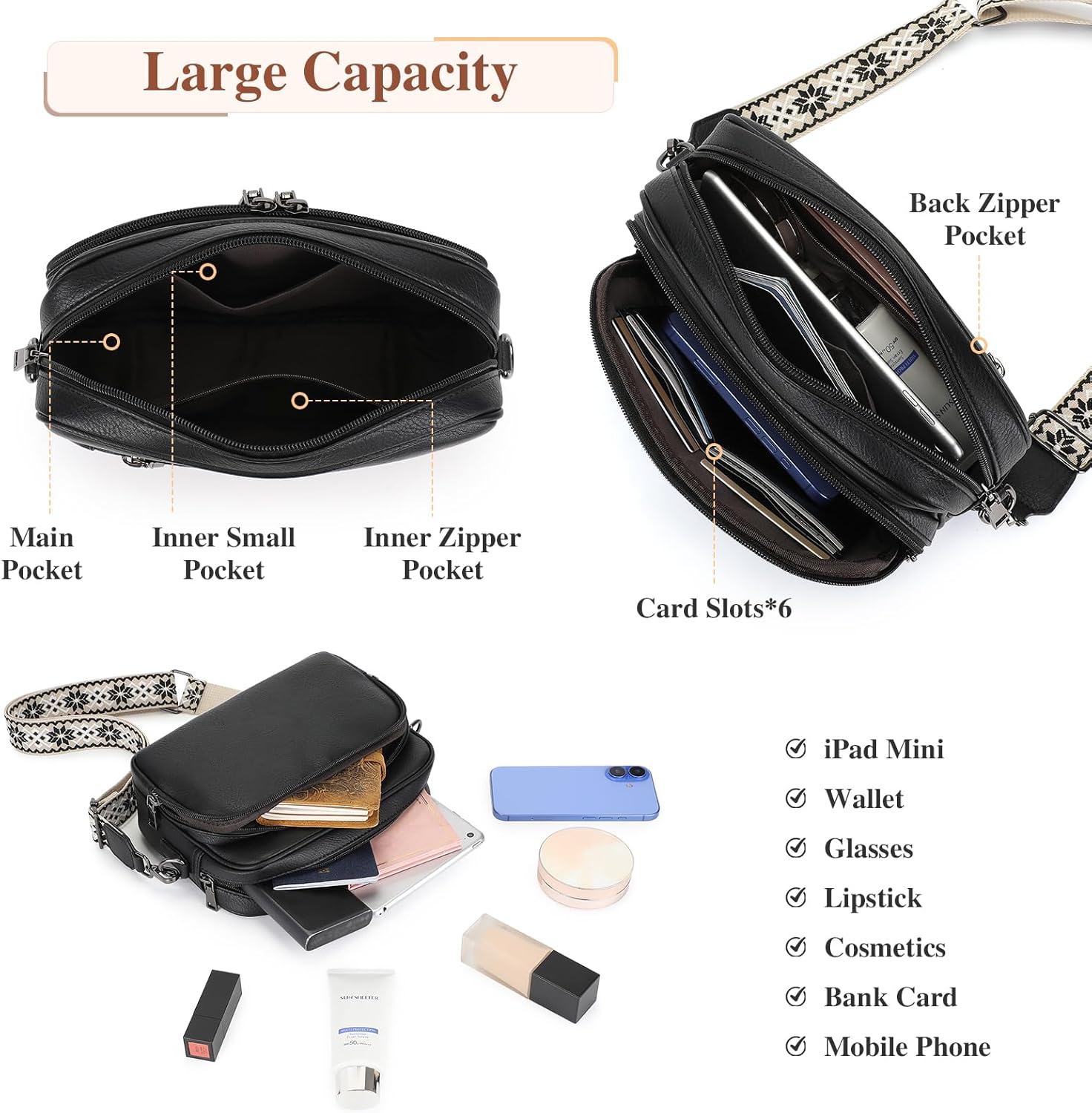 BAIGIO Crossbody Bags for Women Vegan Leather Purses Small Shoulder Handbags with Adjustable Wide Strap - Image 4