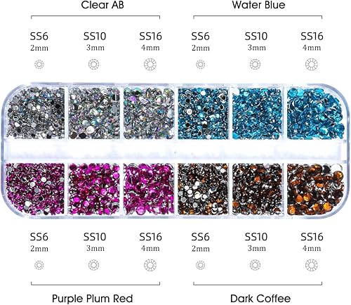 Miniatura 10 de Juego de 2 cajas de diamantes de imitación y perlas con parte trasera plana para arte de uñas, maquillaje facial y manualidades, perlas