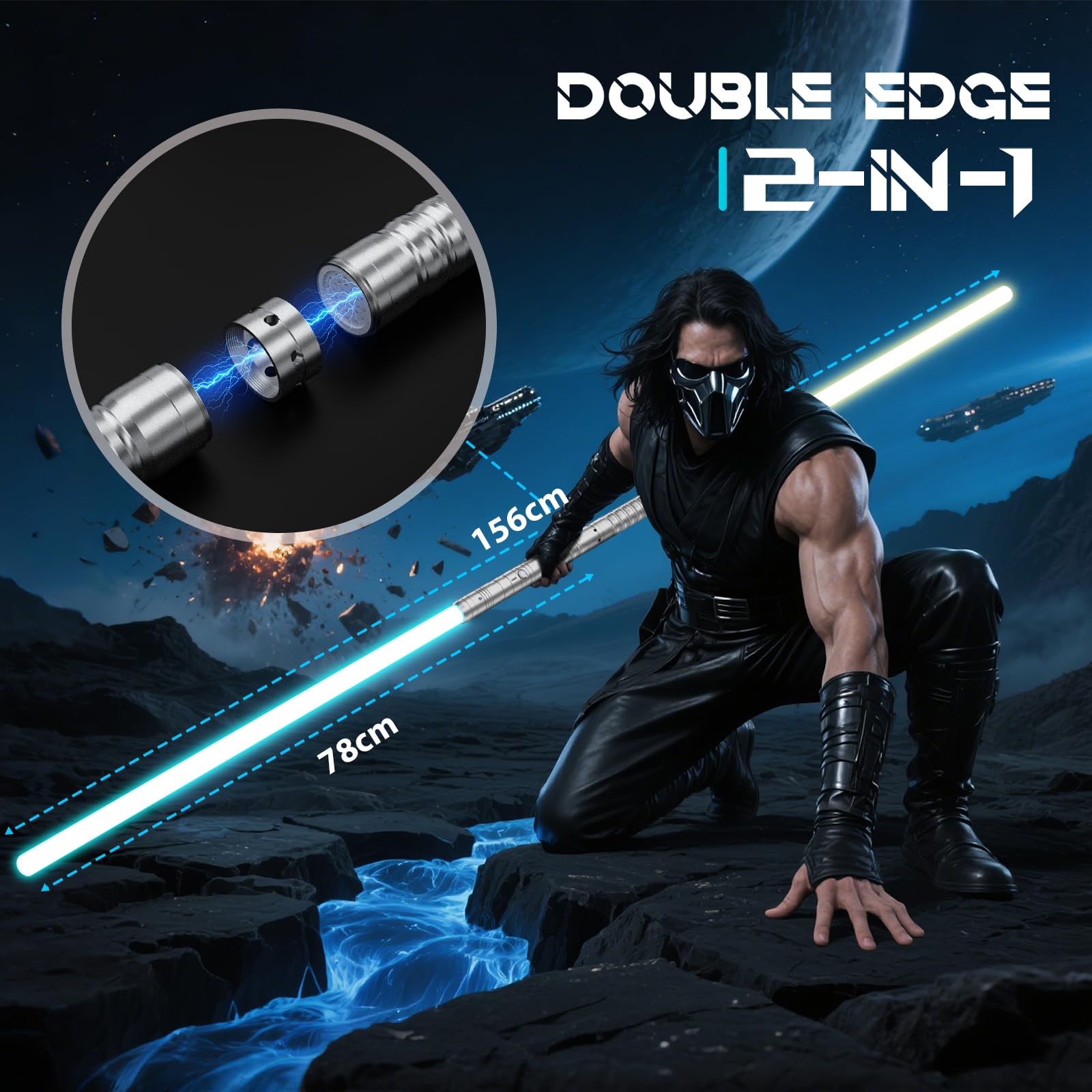 Spada Laser-2 Pezzi per Bambini Lightsaber RGB 15 Colori Ricaricabile USB-C Effetti Sonori FX, 4 modalità di Duello, Spade Laser Collegabili in Metallo-Cosplay,Halloween (2 Pc Argento 78cm)
