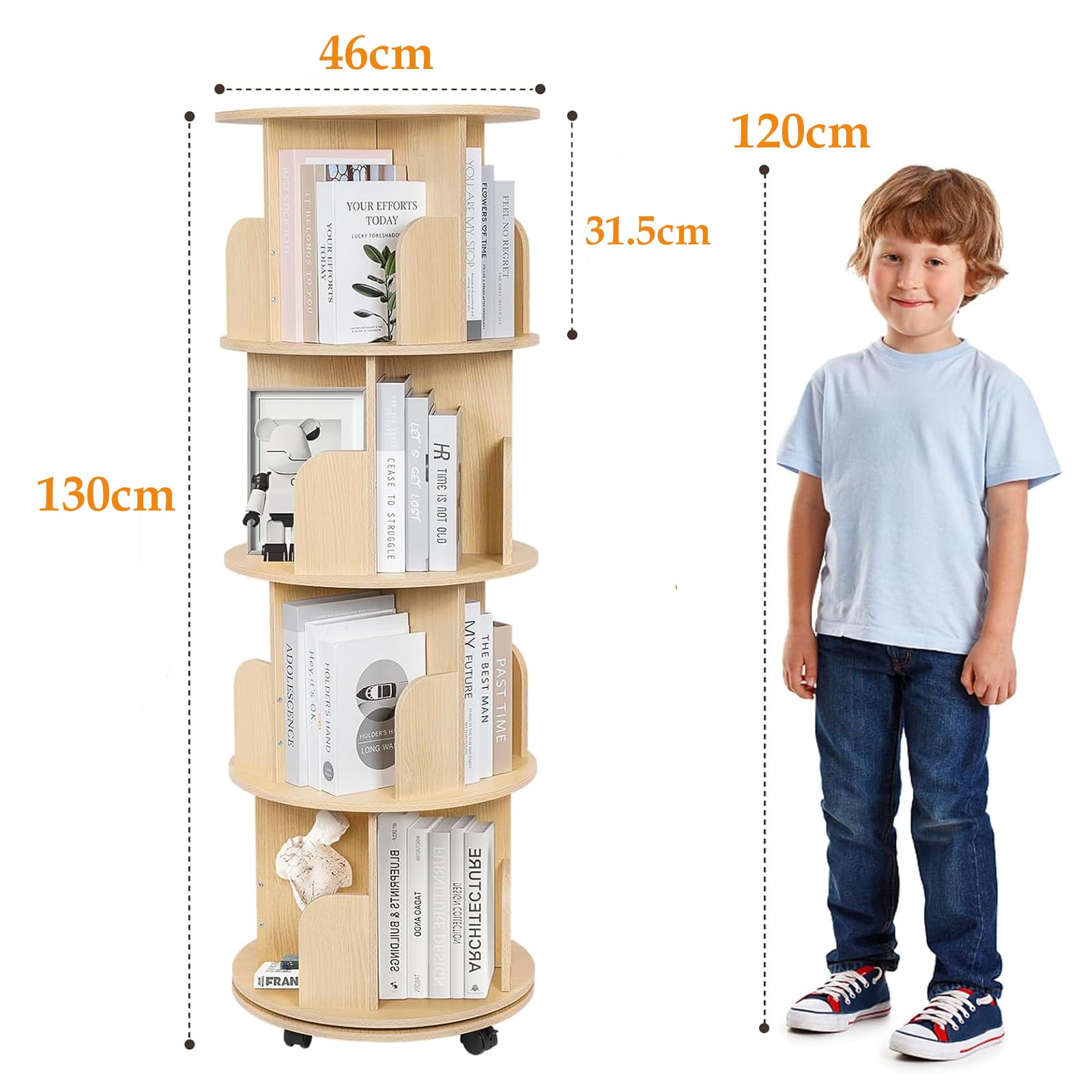 Nisorpa Bibliothèque rotative à 4 niveaux pour salon - Étagère d'angle rotative à 360° - Étagère de rangement sur pied - Blanc